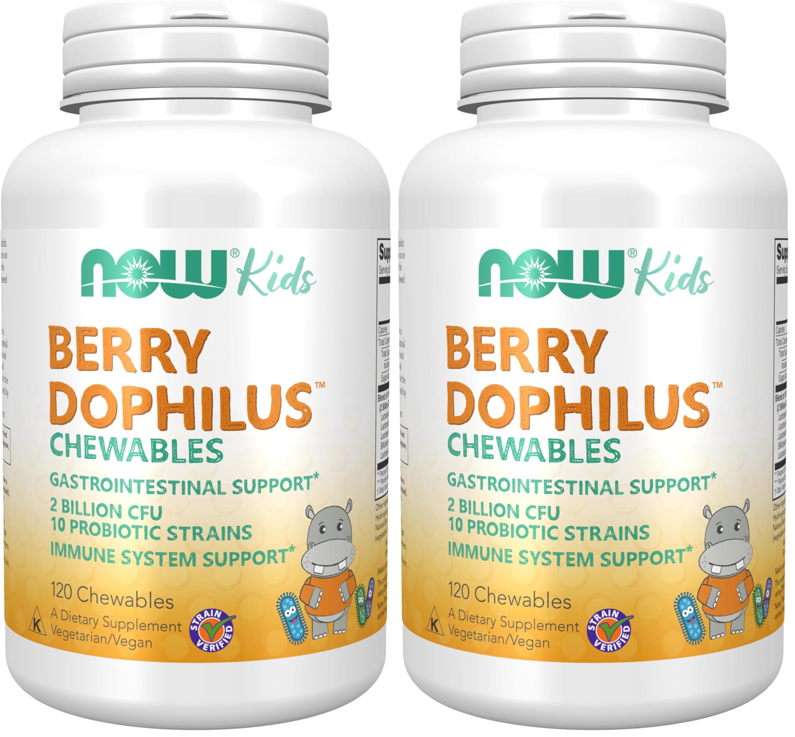 NOW Foods Supplements,BerryDophilus™ with 2 Billion,10 Probiotic Strains,Xylitol Sweetened,Strain Verified,120 Chewables,Packaging May Vary,(Pack of 2) 120 Count (Pack of 2)