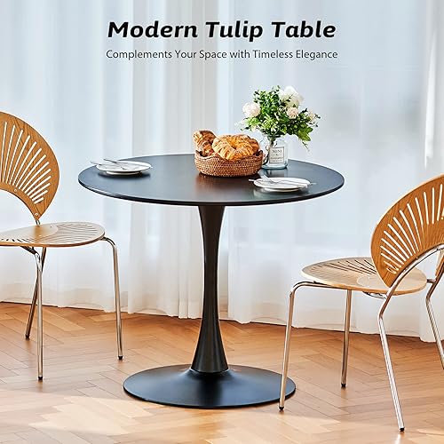 Miniatura 4 de VONLUCE Moderna mesa de comedor redonda blanca, mesa de cocina moderna de tulipanes de 36 pulgadas para 4-6 personas con parte superior de MDF y