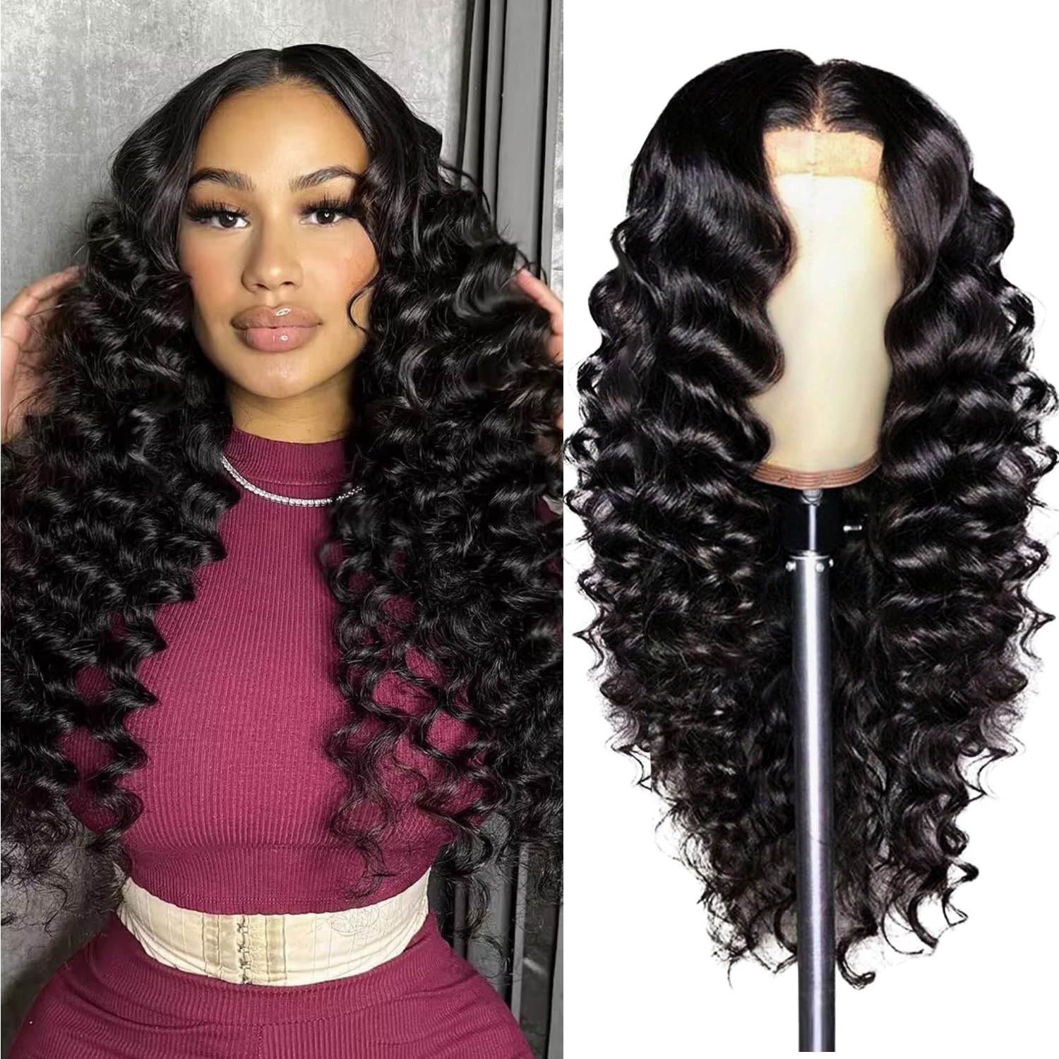 PYY Deep Wave Lace Front Wigs Human Hair Glueless Wigs For Women 22 Inch Natural Color Deep 22 Inch