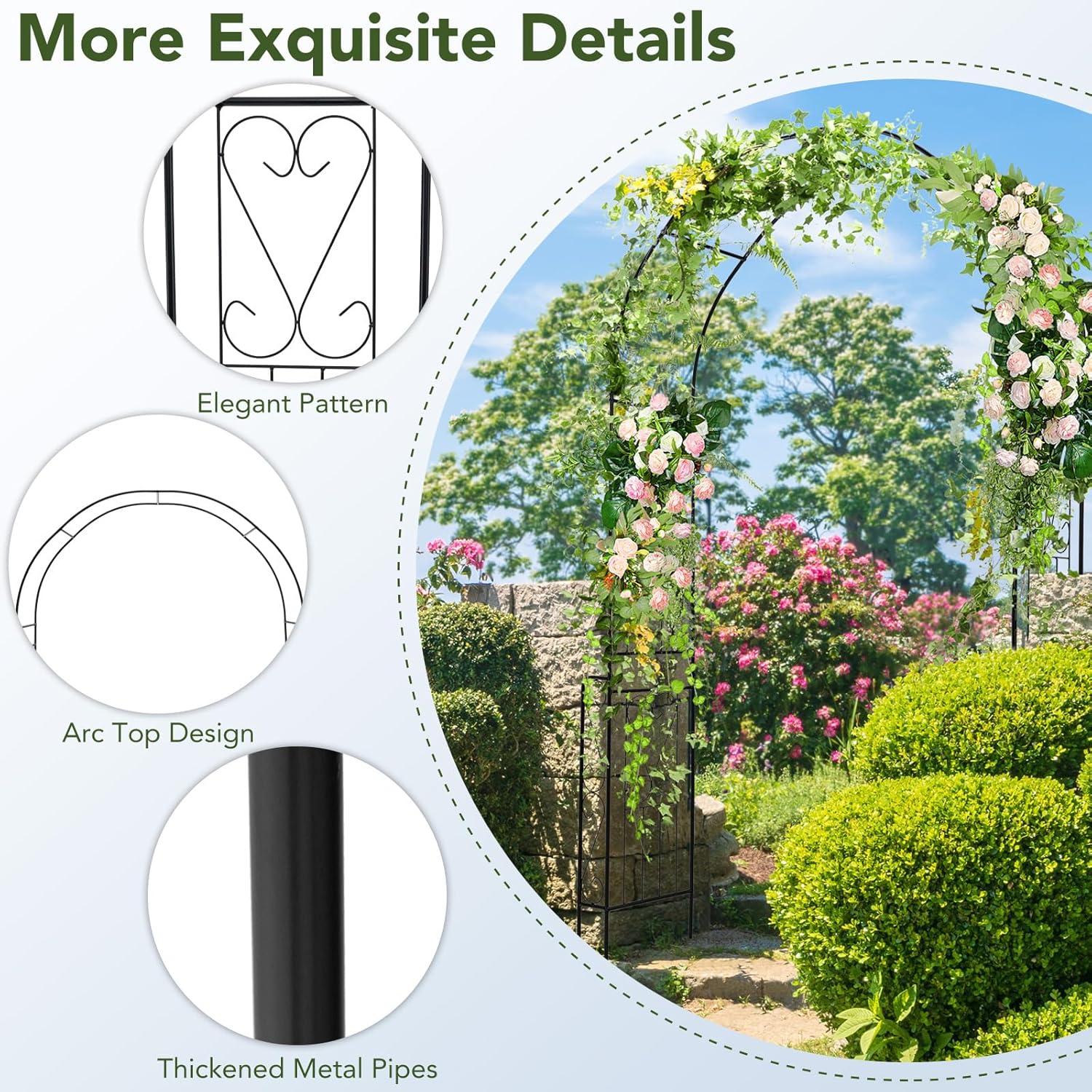 HOMGX 7.9 ft Metal Arbor Pergola for Climbing Plants Rose Clematis Vines, Wedding Archway Arbour for Wedding Decoration,Party, Garden, Lawn, Backyard, Black