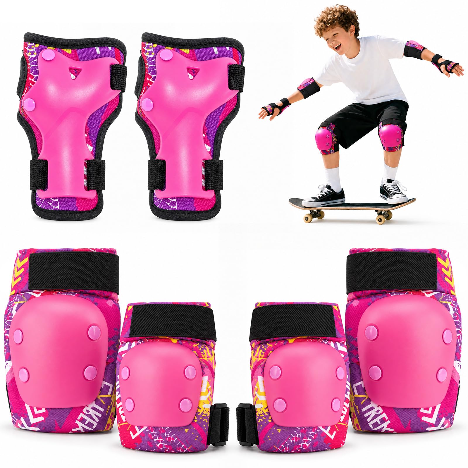 Youth Kids Adult Knee Pads Elbow Pads Wrist Guards Set, 6 in 1 Protective Gear for Roller Skating, Skateboard, Inline Skating, Scooter, BMX, Cycling, Outdoor Sports (3-15 Years & Adults), Red - S
