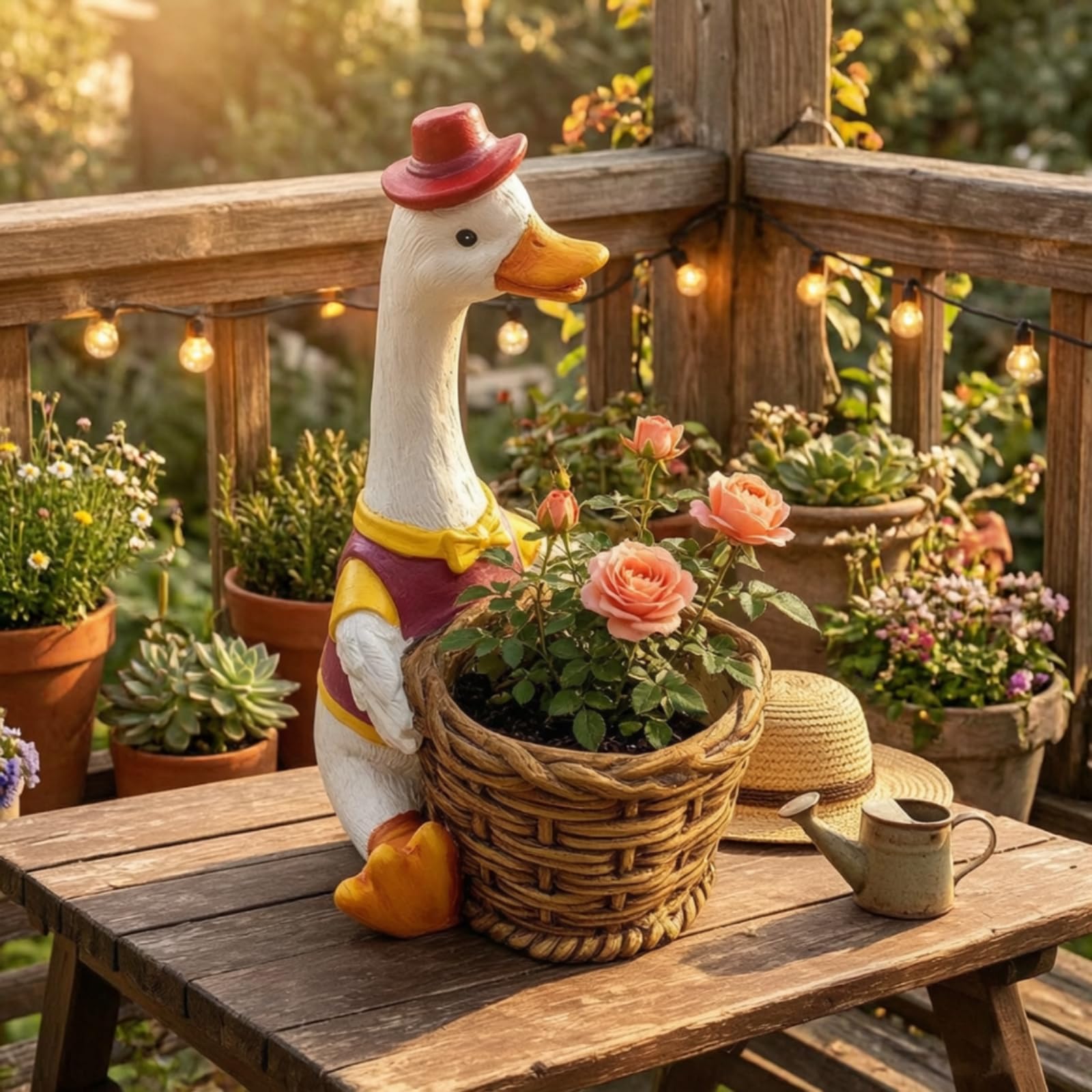 Macetero Ave Acuática con Cesta Jardinera Pequeña Estatua corativa para Terraza