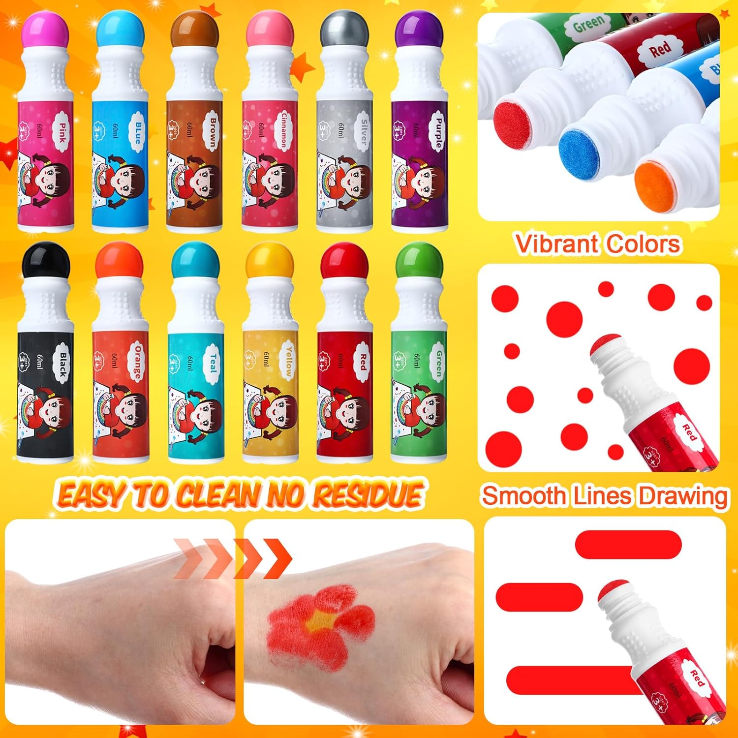 60 Pack Art Craft Dot Marker Large 60ml Bingo Daubers Bulk 12 Assorted Color Back to School Gift Washable Paint Daubers Bingo Supplies for Teacher Student Drawing Classroom Coloring Party