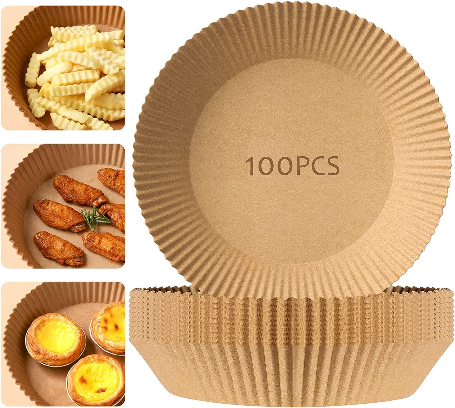 Home-Brand Home Brand Air Fryer Disposable Paper Liner, 100PCS Non-Stick Air Fryer Liners Baking Paper for Fryer Microwave Oven, Air Fryer Parchment Paper Liners for Baking,16cm, Round