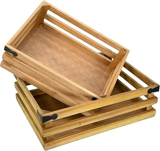 Admired By Nature 2pcs Rustic Small Wooden Crates, Gift Basket, Storage Organizer, Farmhouse Style Decor, Wood Storage Crates Container, Decorative Display Trays For Home Décor