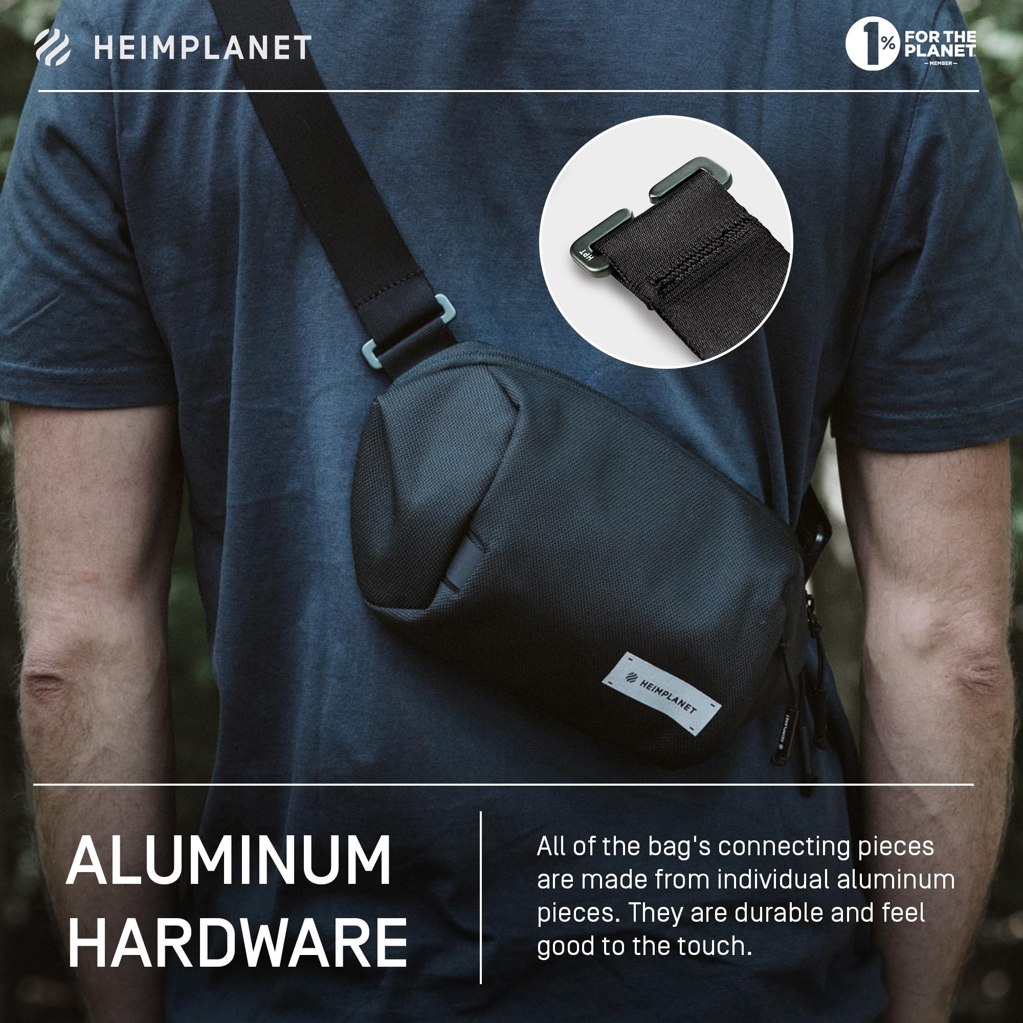 HEIMPLANET Originale | Transit Line Sling Pocket | Marsupio impermeabile in DYECOShell di alta qualità | Supporta l'1% per The Planet (Nero)