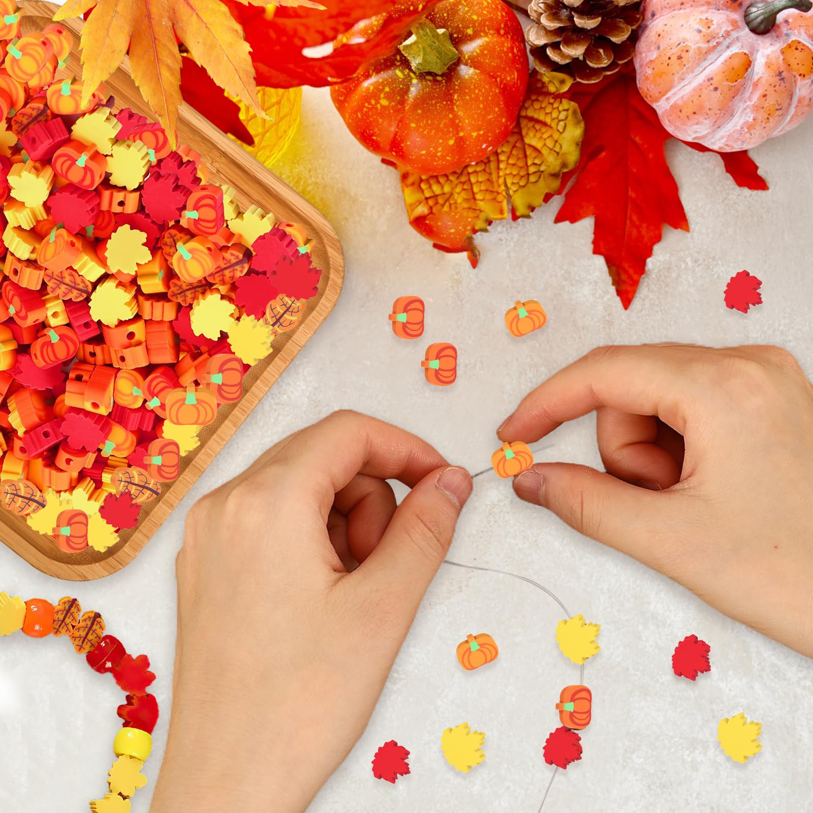 300 Perles D'Argile Polymère Automne - Feuilles D'Érable 1cm - Lot Création Bijoux