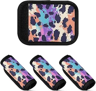 2 Pcs Luggage Handle Wraps Leopard Colorful Pattern Stretchy Suitcase Handle Accessory for Airport Travel Bag