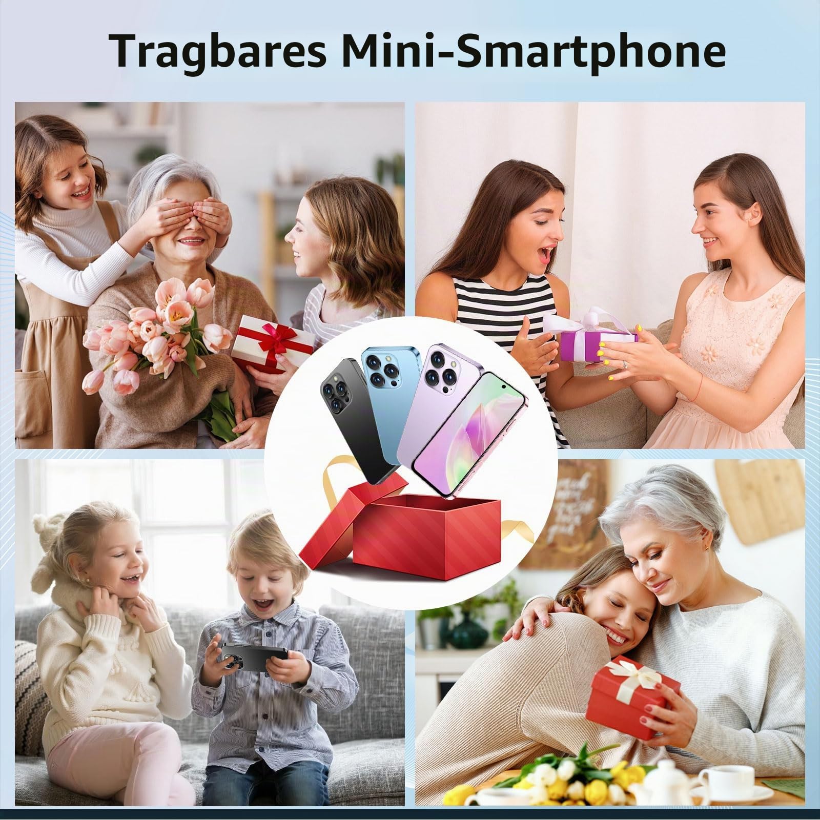 4G Mini-Smartphone, 4+64GB Mini-Handy, 3,88" Kinderhandys Rosa