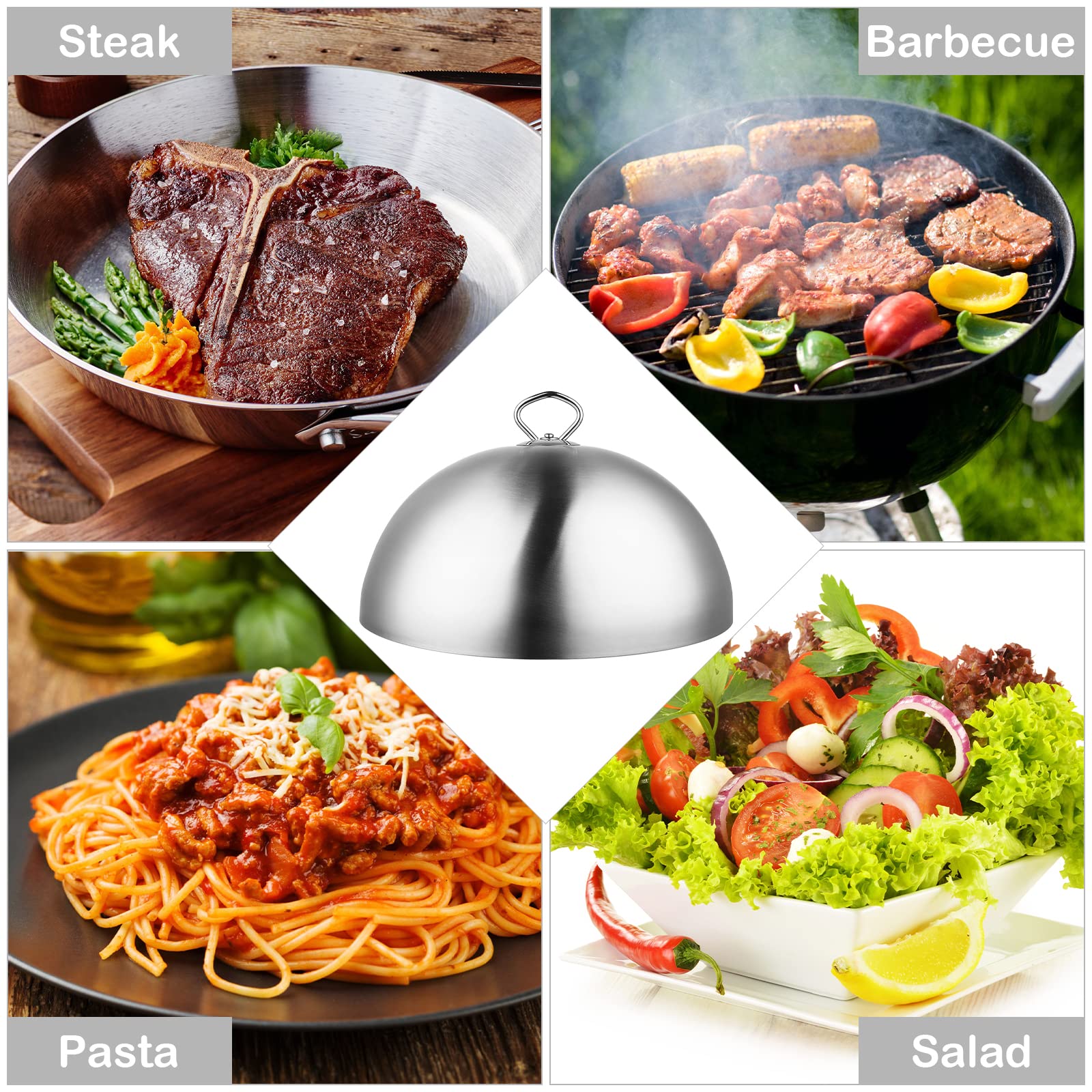 Hemoton Campana de acero inoxidable para alimentos Teppanyaki tapa para hamburguesas [Plata -28 cm]