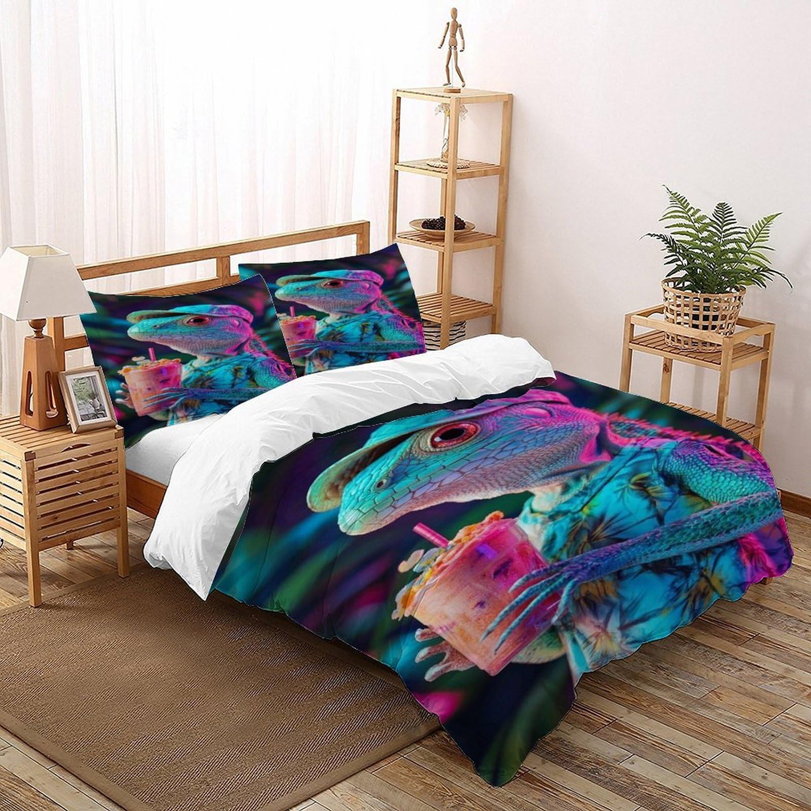 Housse de couette lézard 3 pièces en microfibre 260x220cm pour lit adulte