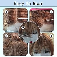 Vista 5 de Flequillo de cabello humano con clip en color negro natural, flequillo con sienes para mujer, flequillo plano y ordenado, extensión de cabello