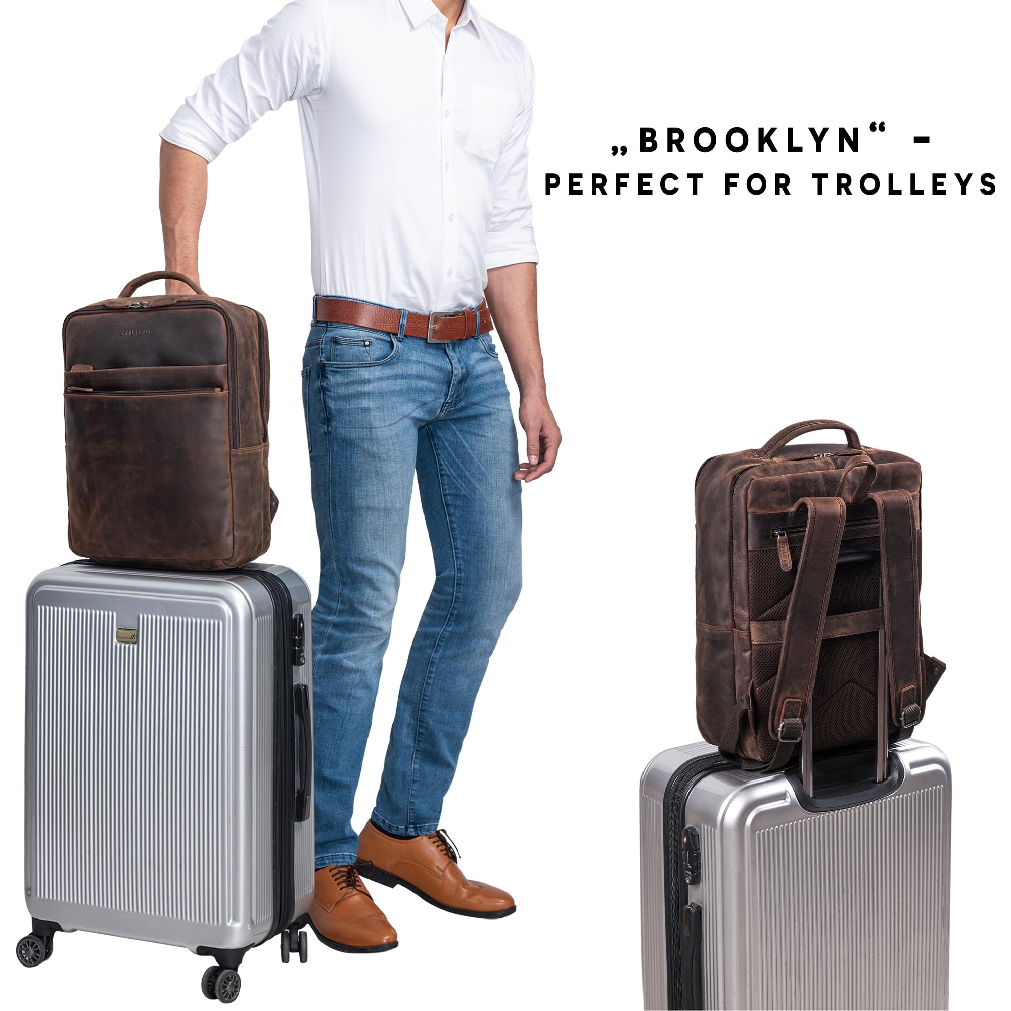 STILORD "Brooklyn" Duży Skórzany Plecak na Laptopa Plecak 15,6 cala Plecak firmowy skórzany męski XL do szerokości teczki DIN A4 Plecak dzienny zabytkowy skórzany prawdziwy Kolor:czarny