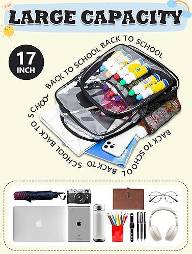 Miniatura 6 de BLUEFAIRY Mochila transparente para la escuela, de 17 pulgadas, aprobada por el estadio, mochila transparente para niños y niñas, resistente de PVC