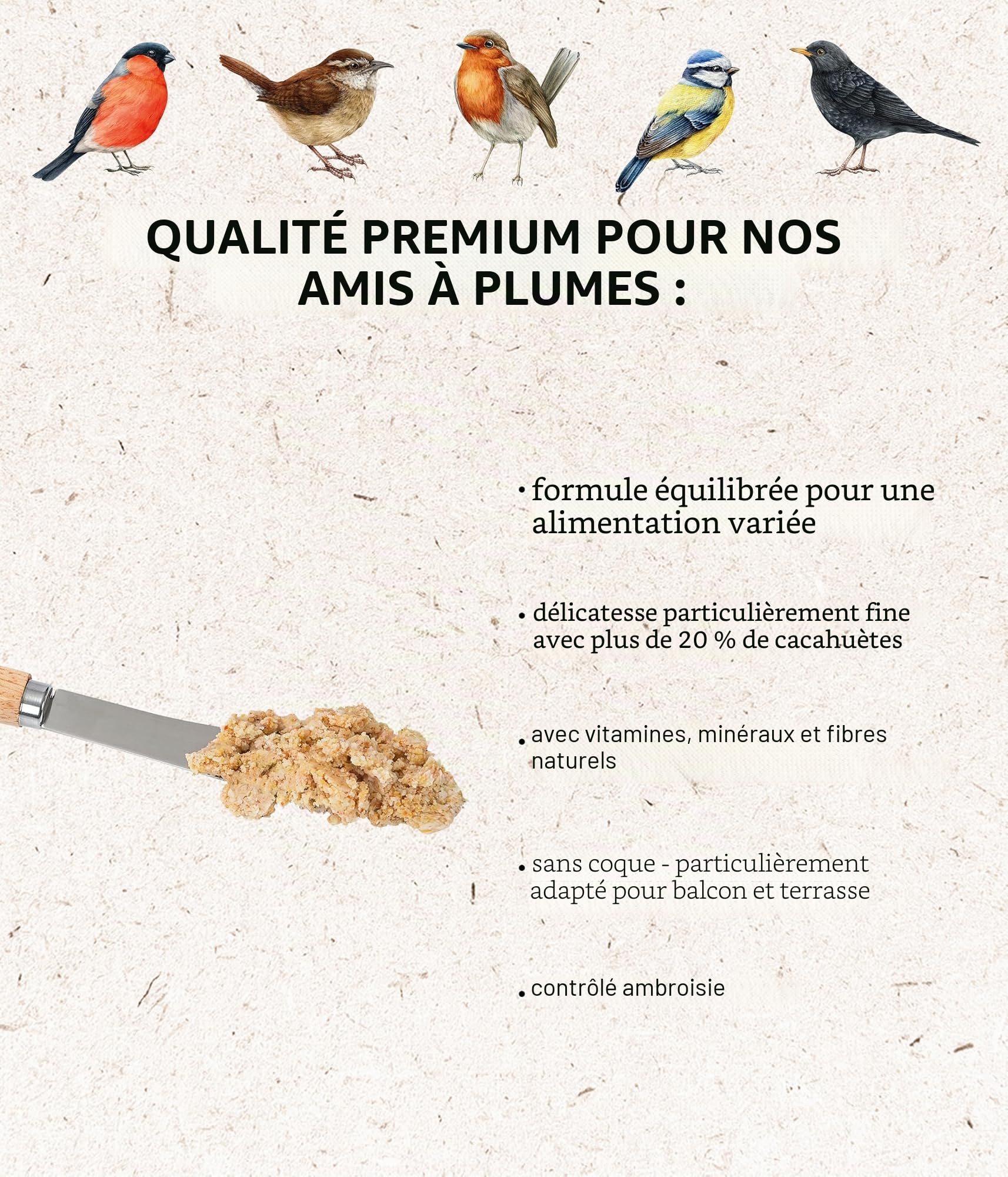 Dehner Natura Premium Nourriture pour Oiseaux Sauvages, Beurre de cacahuète en Seau, 2 kg