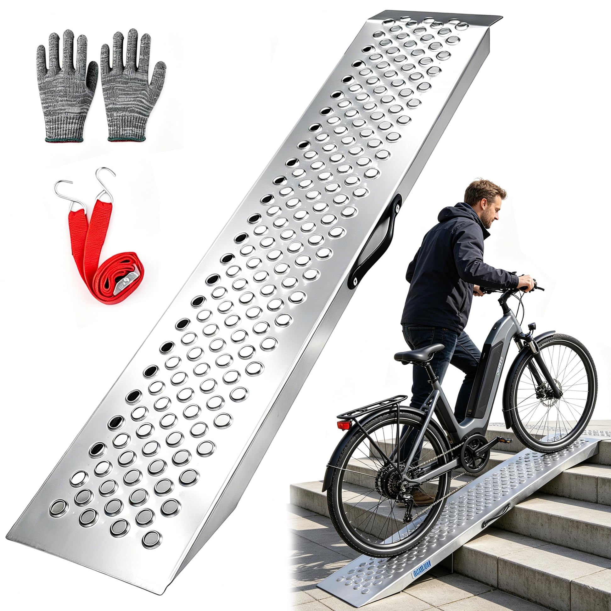 LIEKUMM Rampe de Chargement Moto, 120cm Rampe d'accès, Capacité de 300 kg Rampe pour Moto, ATV, Camion, Quad, Tondeuse, 1 pièce