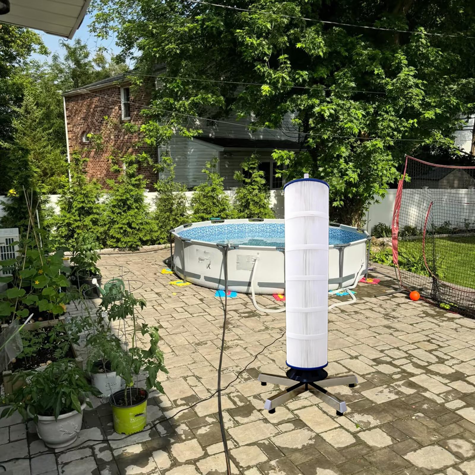 Pool Filter Cleaning Tool with Claw Stainless Steel Stand, Spinning Clean for 3, 4 in Pool Cartridges