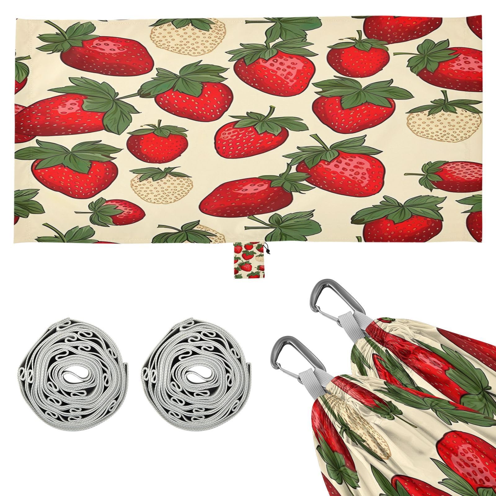 ATTX Strawberry Pattern Camping Hammock - Lightweight & Portable Hammocks, Heavy Duty 330lbs Capacity for Indoor, Hiking, Backpacking, Travel, Backyard, Beach#389