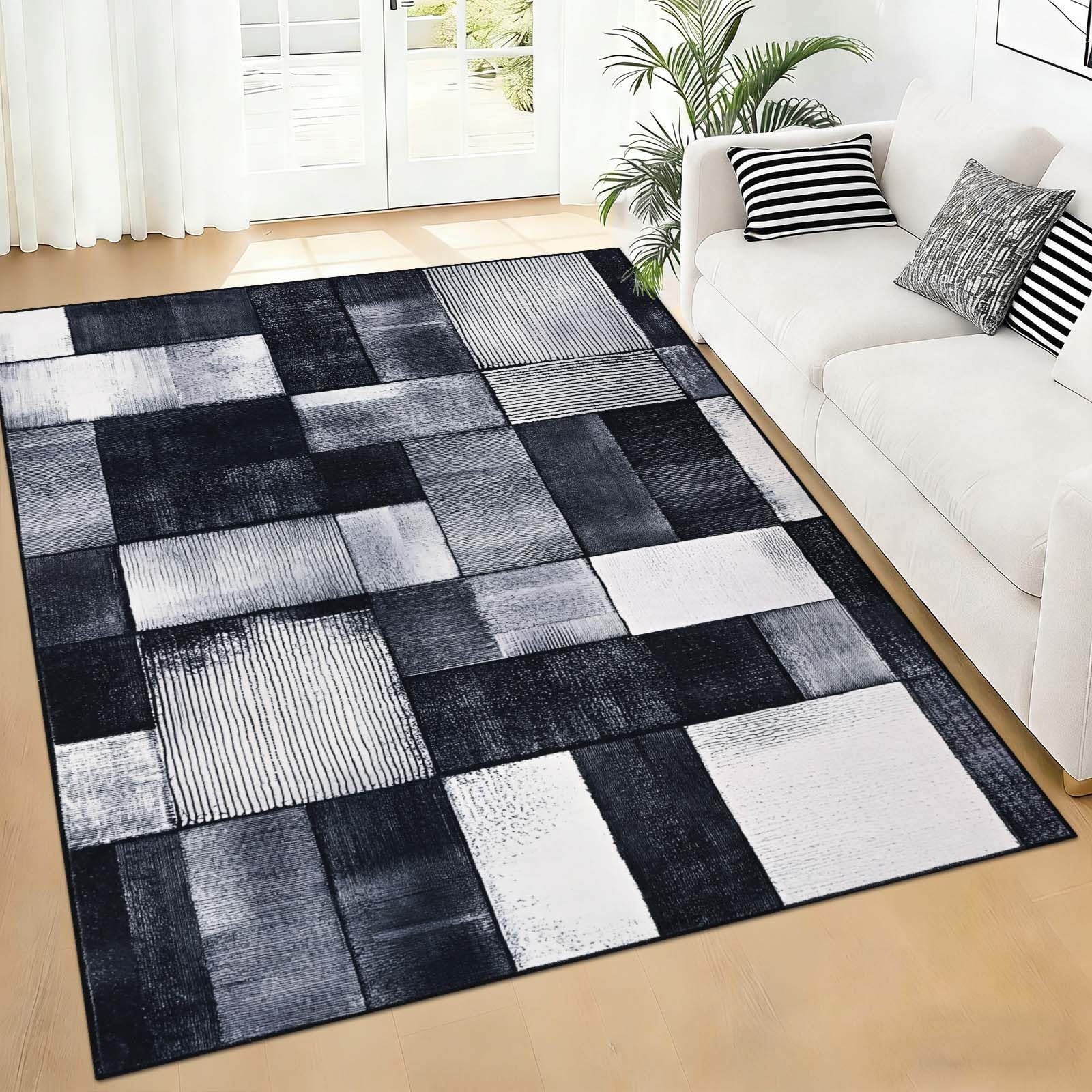 Alishomtll Area Rug Living Room 120x160 cm, Black Grey Modern Geometric Rug