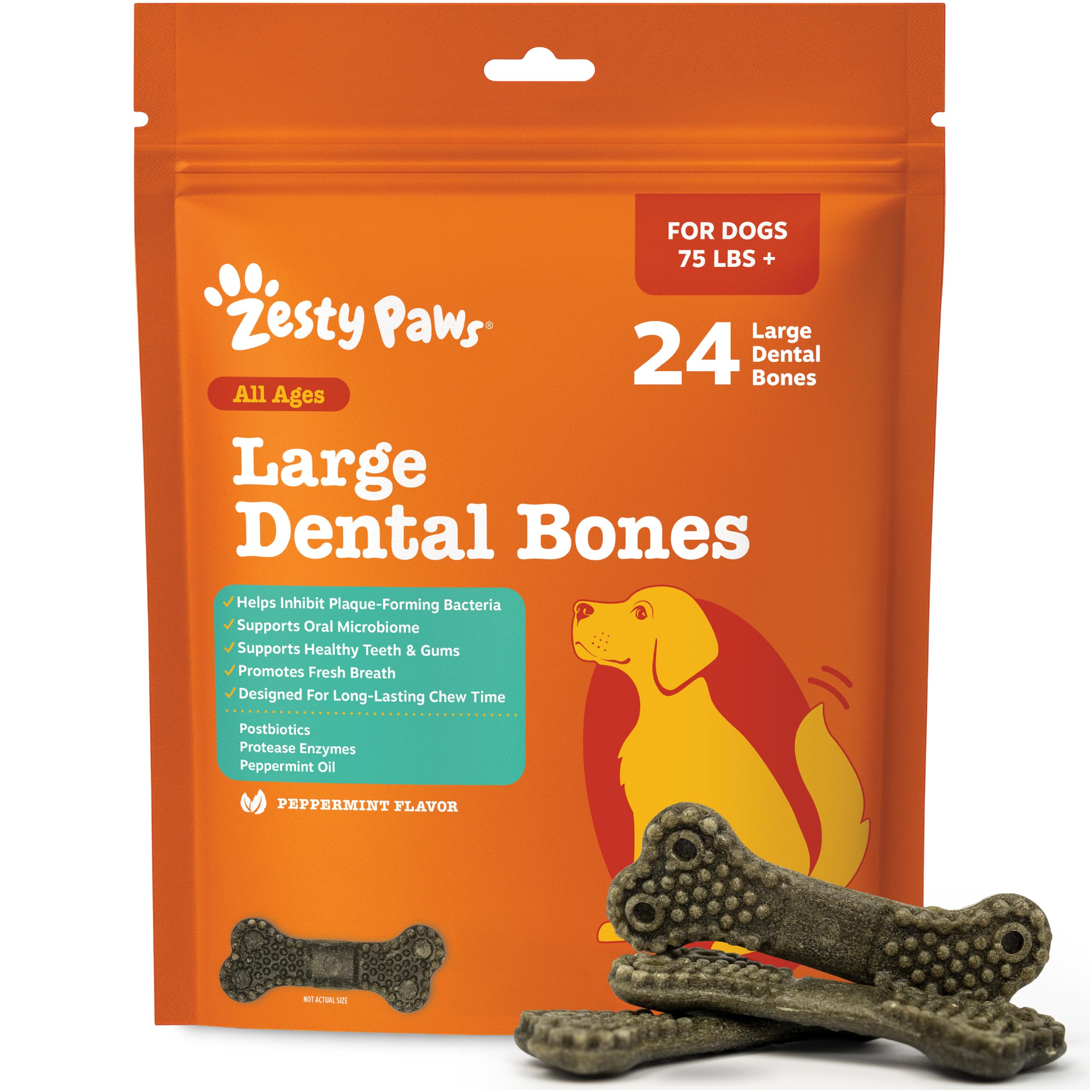 Zesty Paws Dental Bones for Large Dogs - for Plaque and Tartar Control