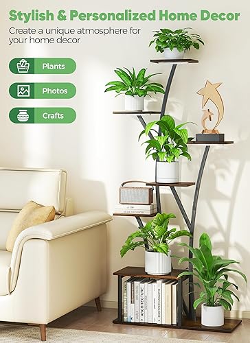 Miniatura 2 de Soporte para plantas de 7 niveles con luz de crecimiento para plantas de interior, soporte alto de 60 pulgadas para flores de interior, estantes
