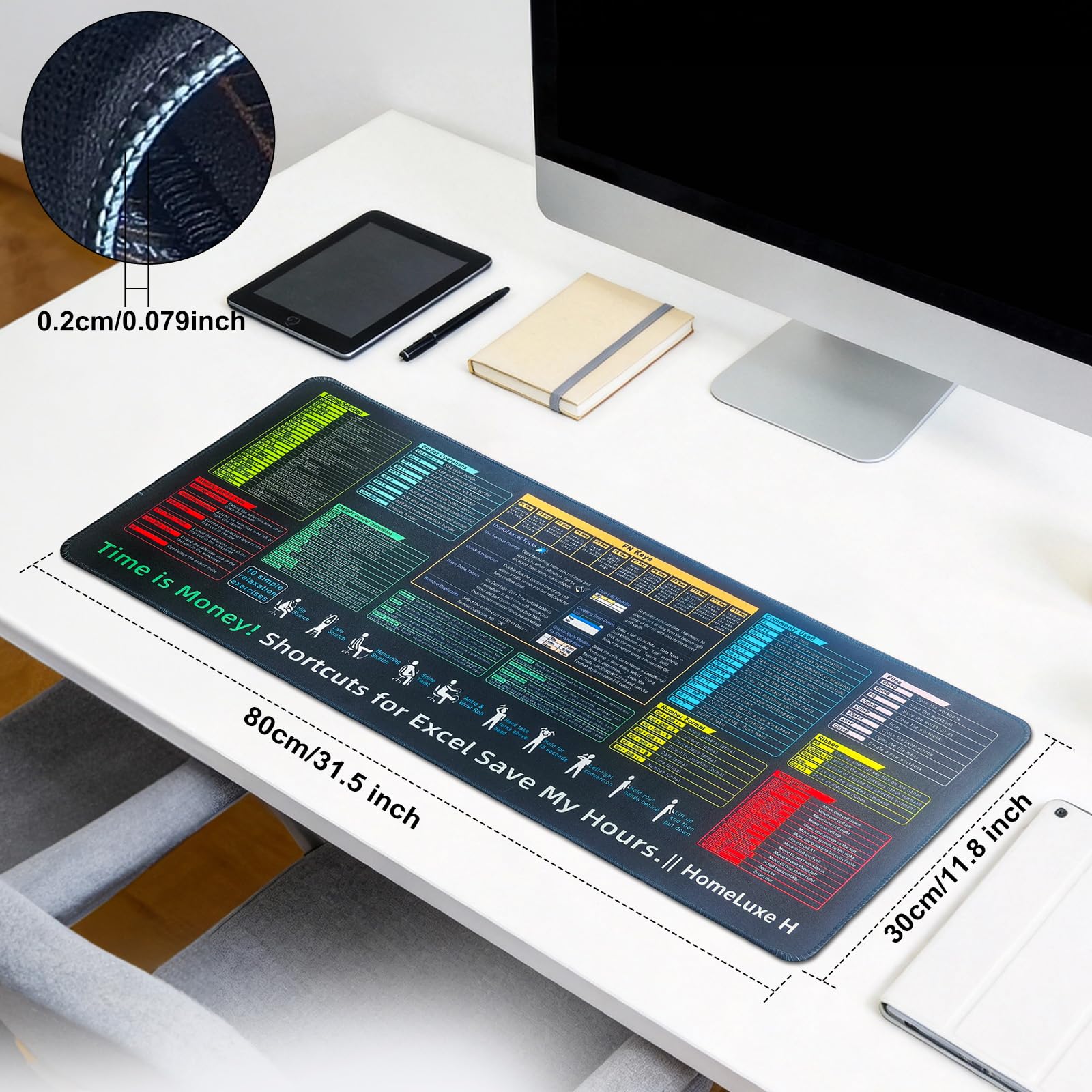 The HomeLuxe H Excel Cheat Sheet Desk Pad provides quick access to essential Microsoft Excel shortcuts on a large, non-slip surface.