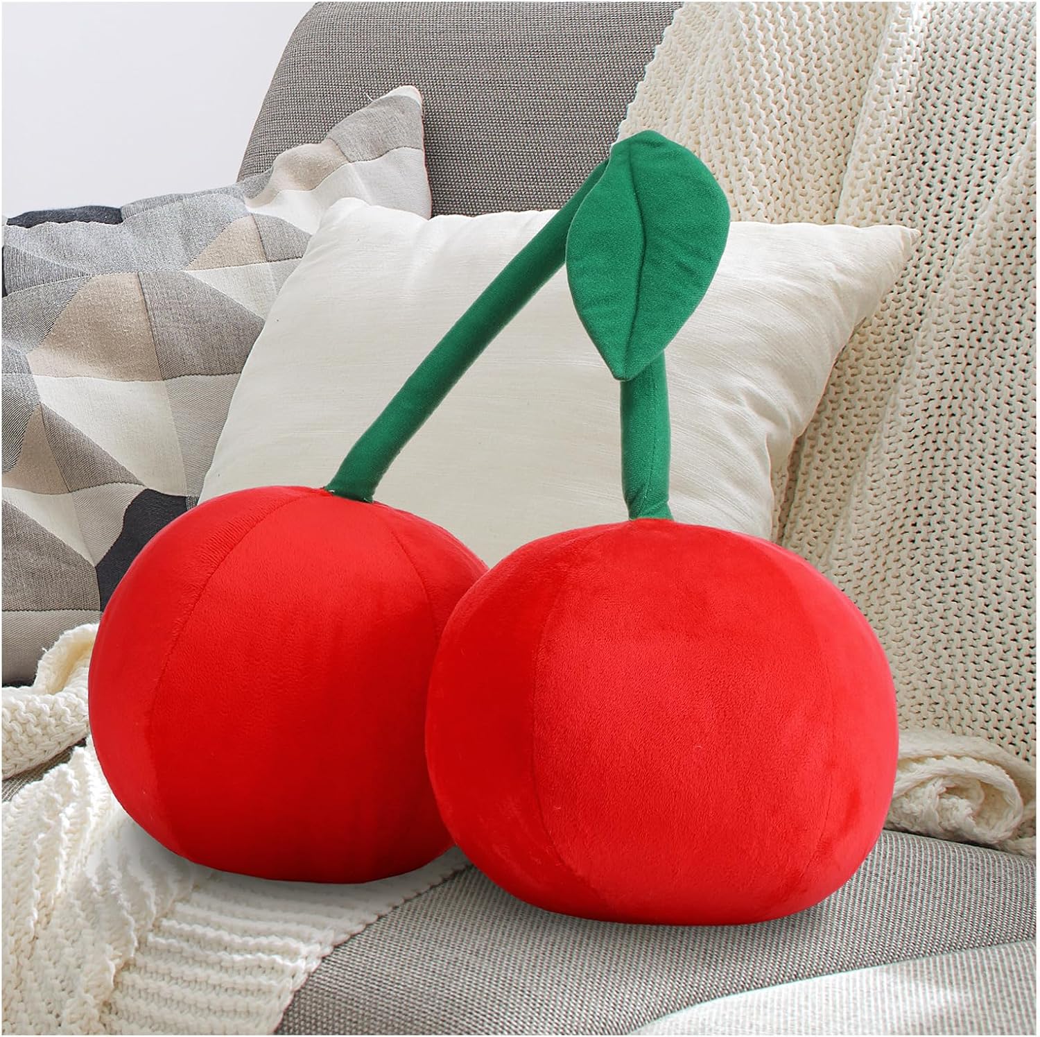 Beeveer Decorative Cherry Plush Pillow Fruit Stuff Gift Hugging Soft Novelty Pillow Cushion Seat Decor for Home Bedroom Living Room