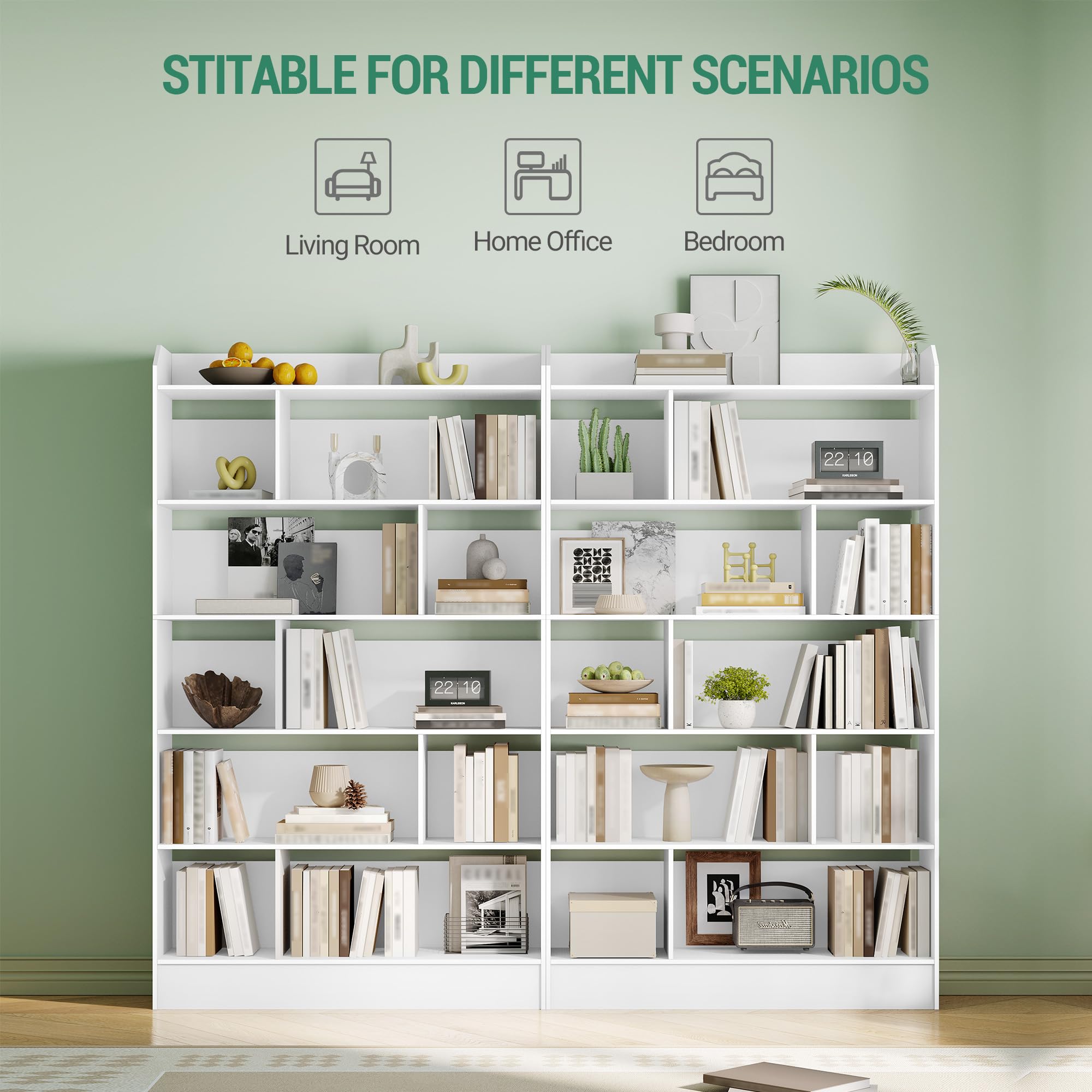 Hzuaneri Bücherregal, Bücherschrank, mit 6 Fächern, Aufbewahrungsregal, Standregal, für Wohnzimmer, Büro, Schlafzimmer, 24 x 100 x 170 cm, Weiß BC64403X