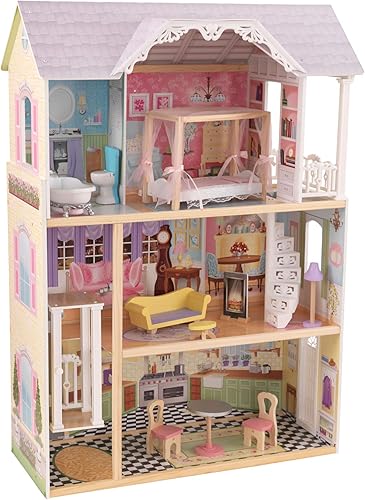 Miniatura 1 de KidKraft Kaylee - Casa de muñecas de madera casi 4 pies de alto con ascensor escaleras y 10 accesorios regalo para mayores de 3 años