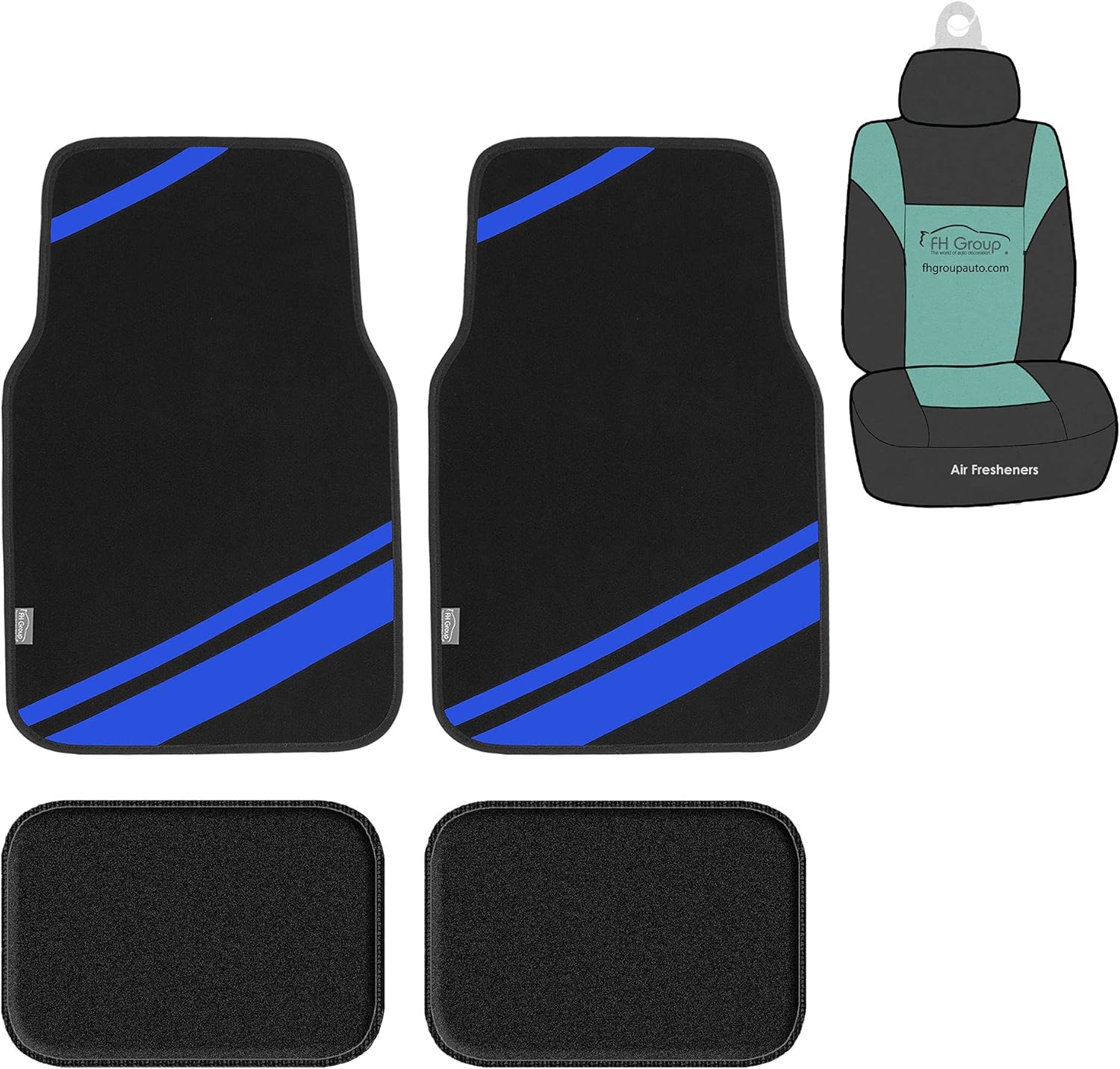 FH Group Automotive Floor Mats - All Purpose Faux Leather Stripes Carpet Blue Combo Small Car Seat Cover Design Floor Mats for Cars, Universal Fit - Protector Mat for Most Sedan, SUV and Truck