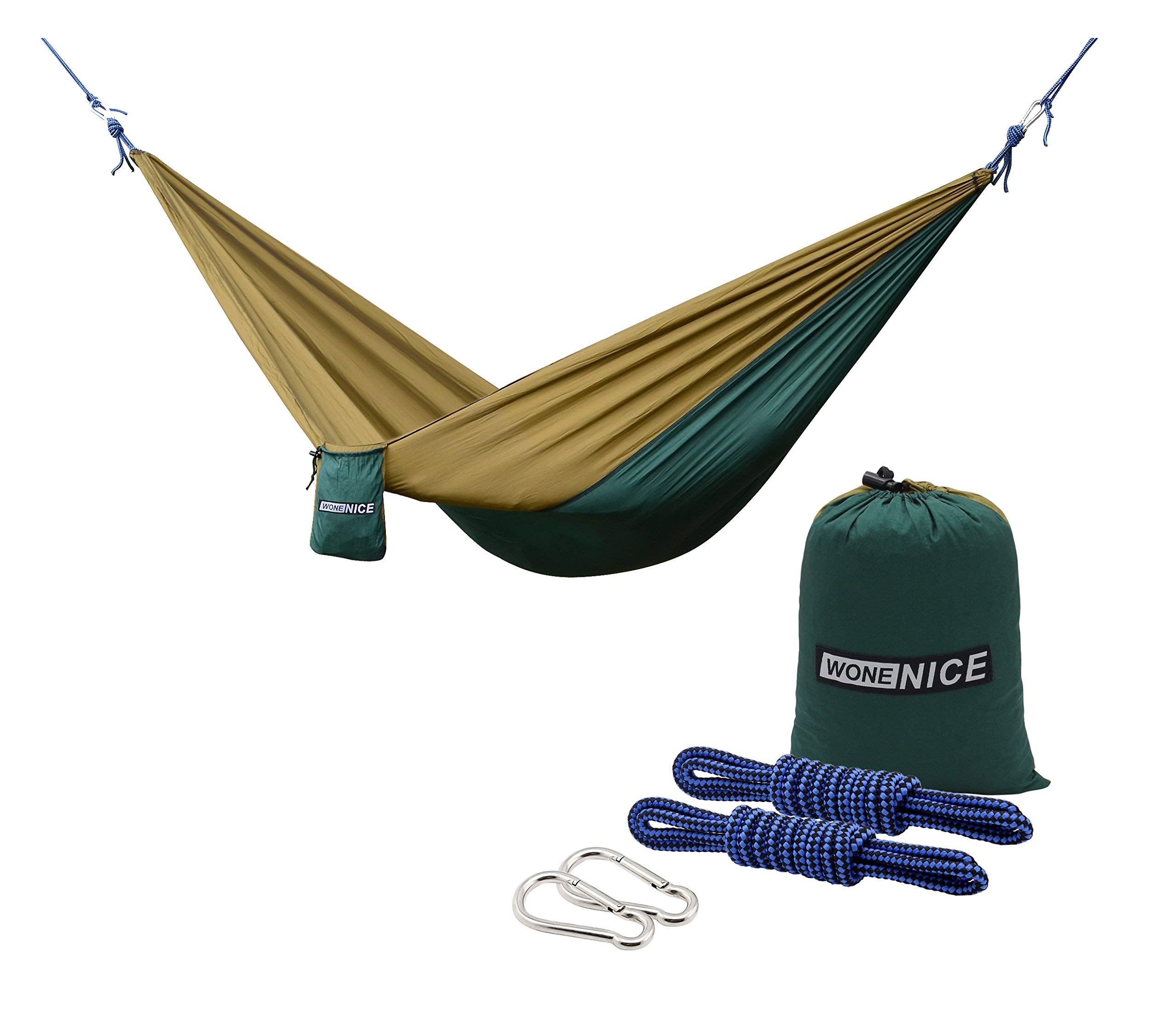 WoneNice Camping Hammock - Portable Lightweight Double Nylon Hammock, Best Parachute Hammock with 2 x Hanging Straps for Backpacking, Camping, Travel, Beach, Yard and Garden