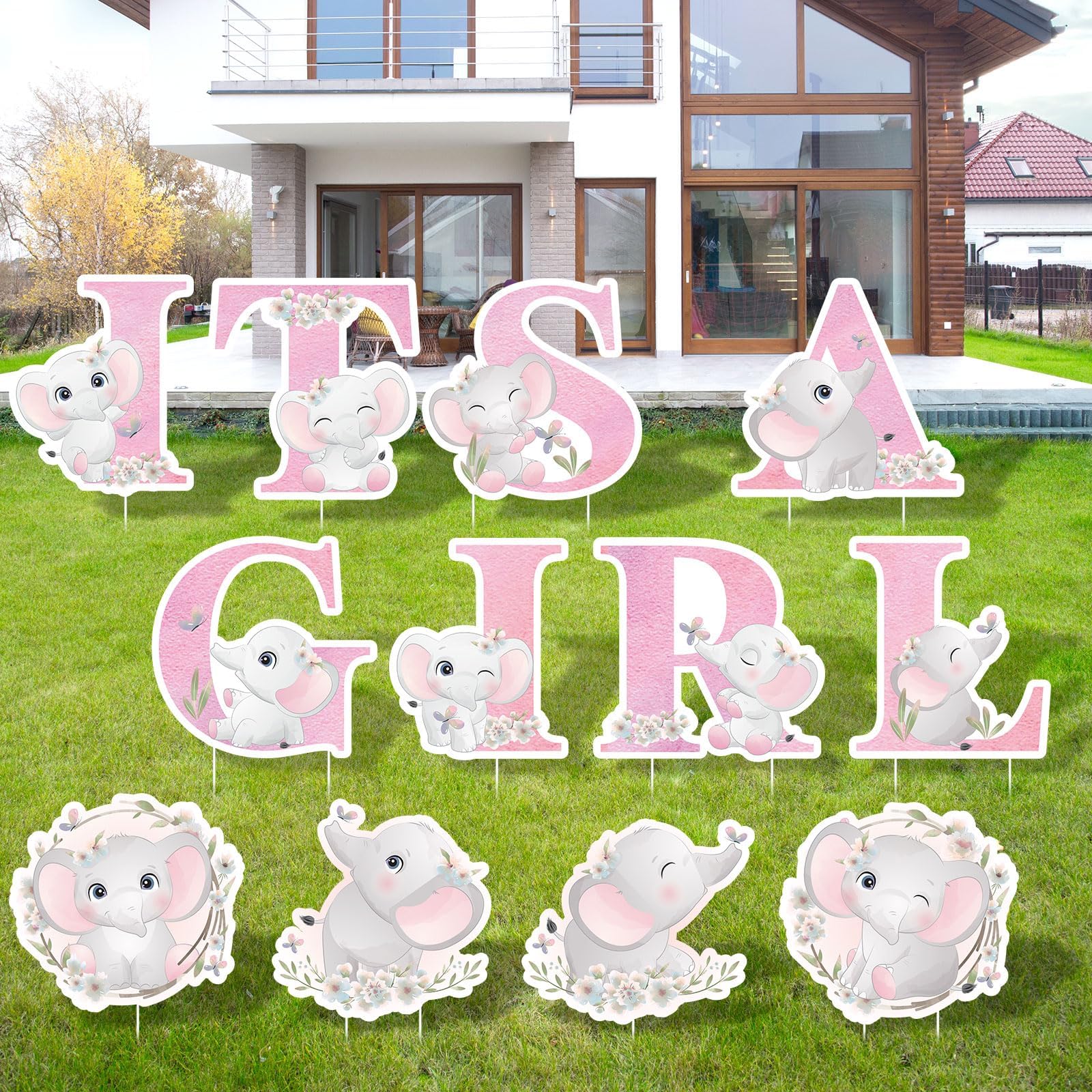 Geetery 12 Pieces It's a Girl Yard Sign with Stakes Gender Reveal Decorations Party