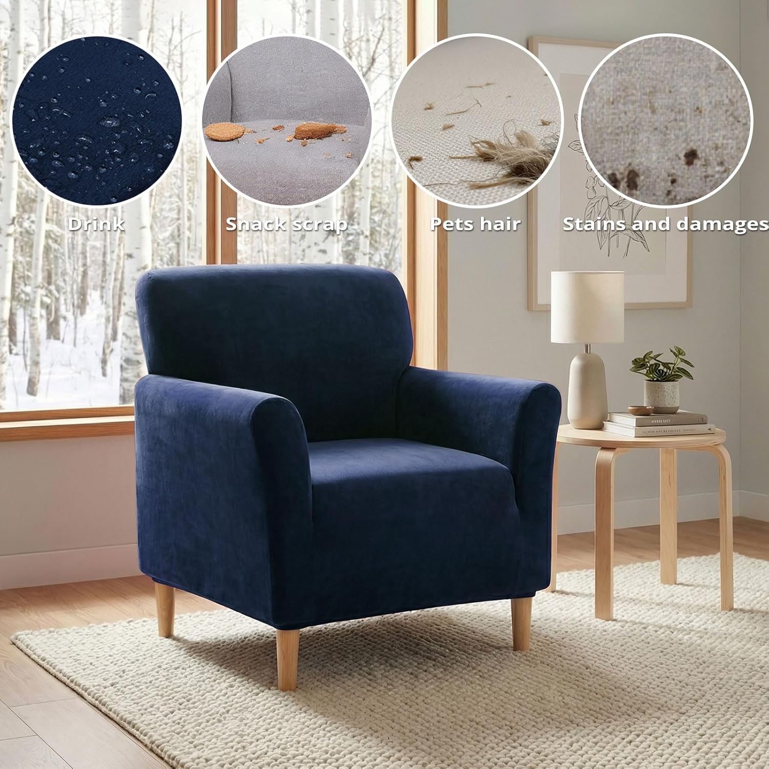 NICEEC Spandex Stretch Accent Chair Covers Armchair Soft Modern Banquet Arm Chair Cover Water Repellent Mid Century Armchair Slipcovers Furniture Protector for Living Room Office Reading(NavyBlue)
