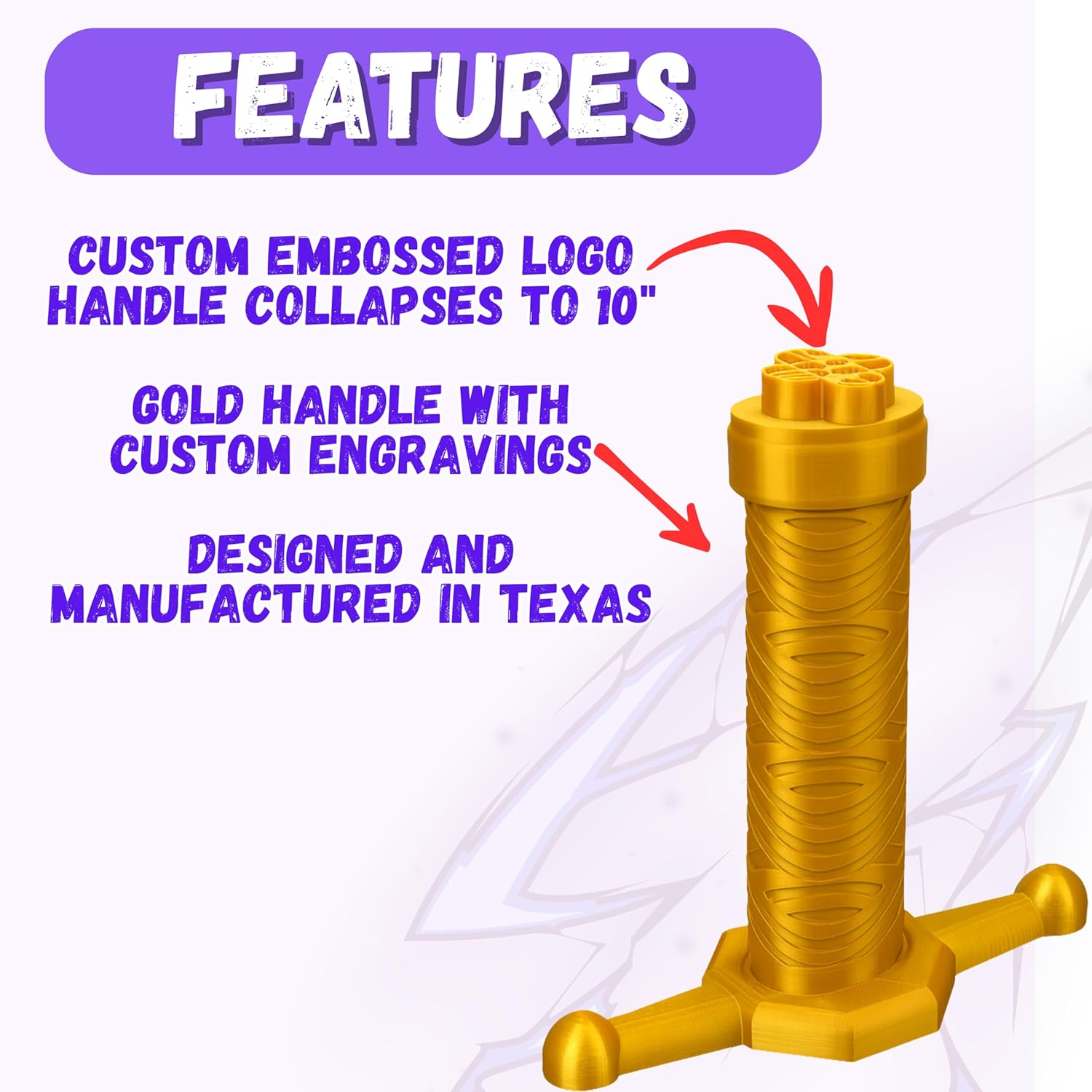 28" Collapsible Rumi Cosplay Sword – Cartoon Movie Prop, Halloween, Anime Collectible Fantasy Weapon & Costume Accessory Kpop Retractable Blade Gold and Purple