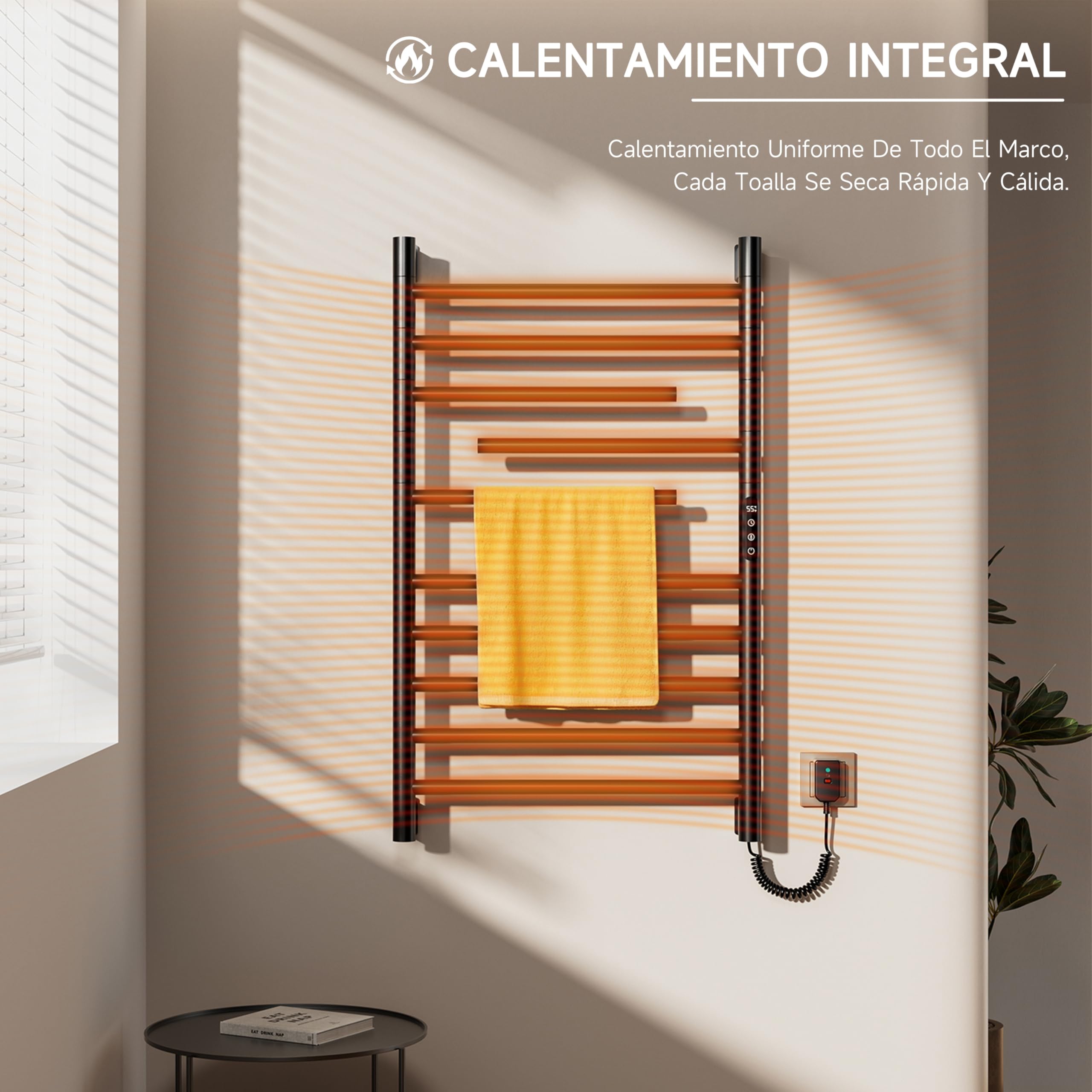 Toallero electrico baño 520×850 mm,Negro Radiador toallero,Toallero eléctrico de bajo Consumo,Algunos Elementos calefactores Pueden Girar 180°,Incluye Pantalla LED,Control táctil y Temporizador