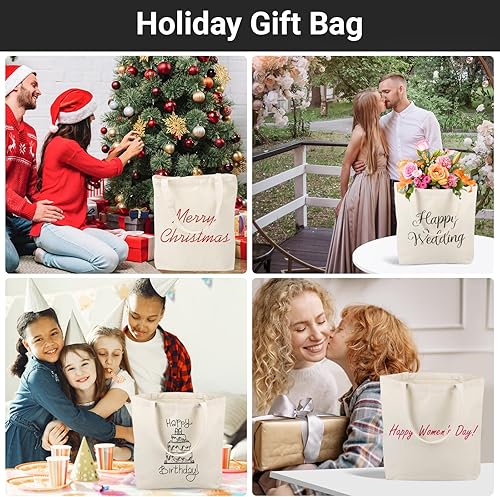 Miniatura 7 de Segarty Bolsa de lona pequeña, paquete de 6 bolsas de lona en blanco de 15 x 16 pulgadas para mujer, bolsa lisa reutilizable con algodón natural y