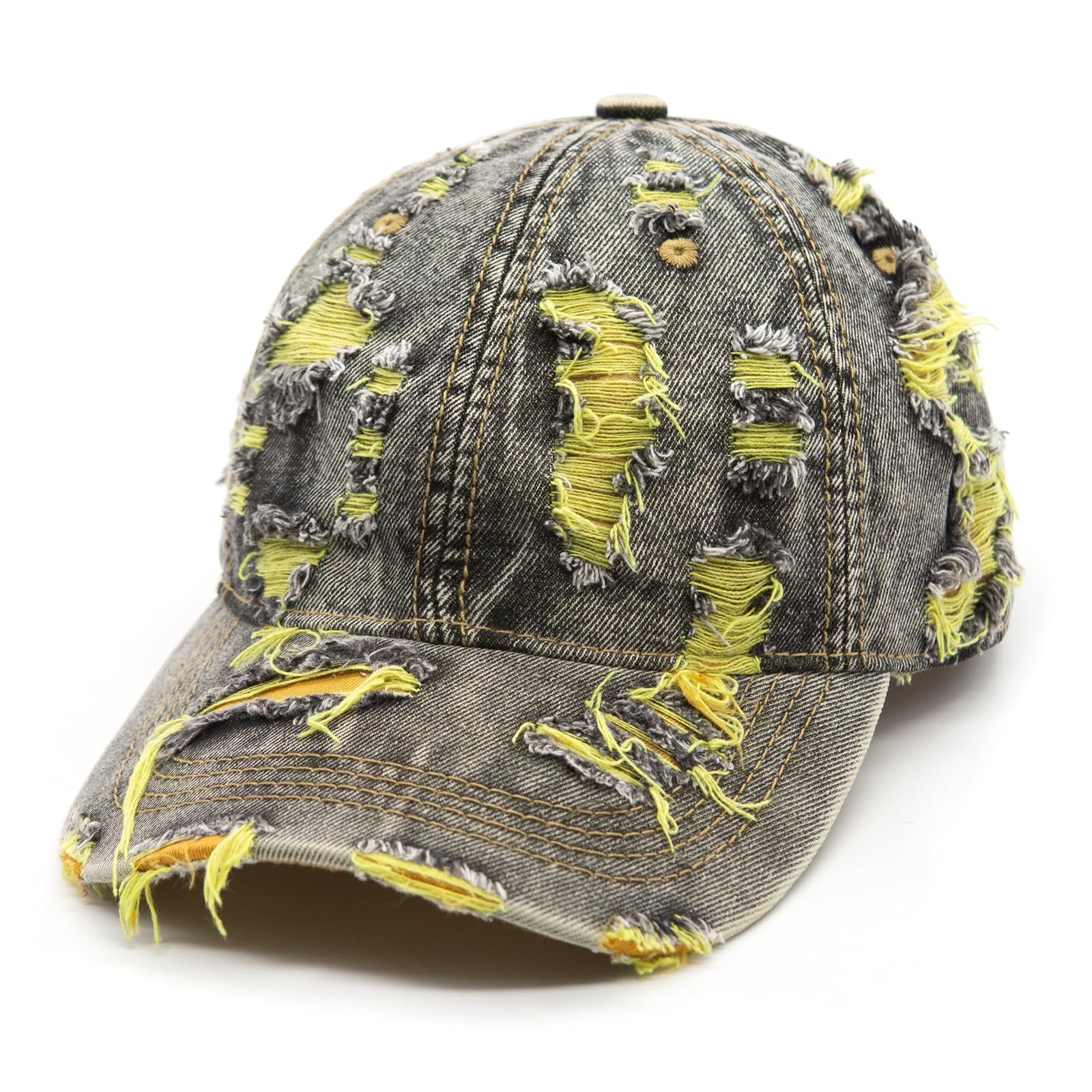 YAMEIZE Vintage Washed Distressed Baseball Caps for Women Men Retro Adjustable Torn Baseball Hat Trucker Hat Outdoor Summer (Black Yellow)