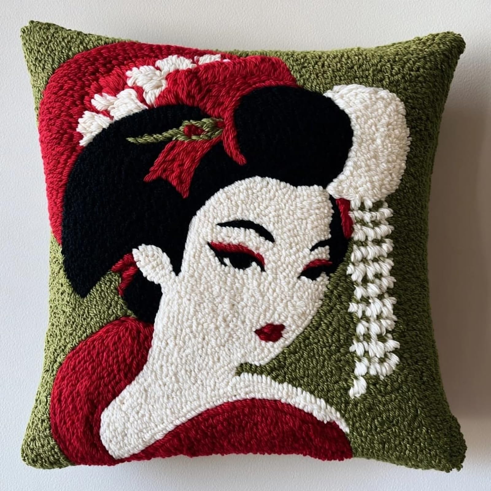 Axiangzik Cartoon Japanese Geisha Latch Hook Cushion Kits For Beginners,