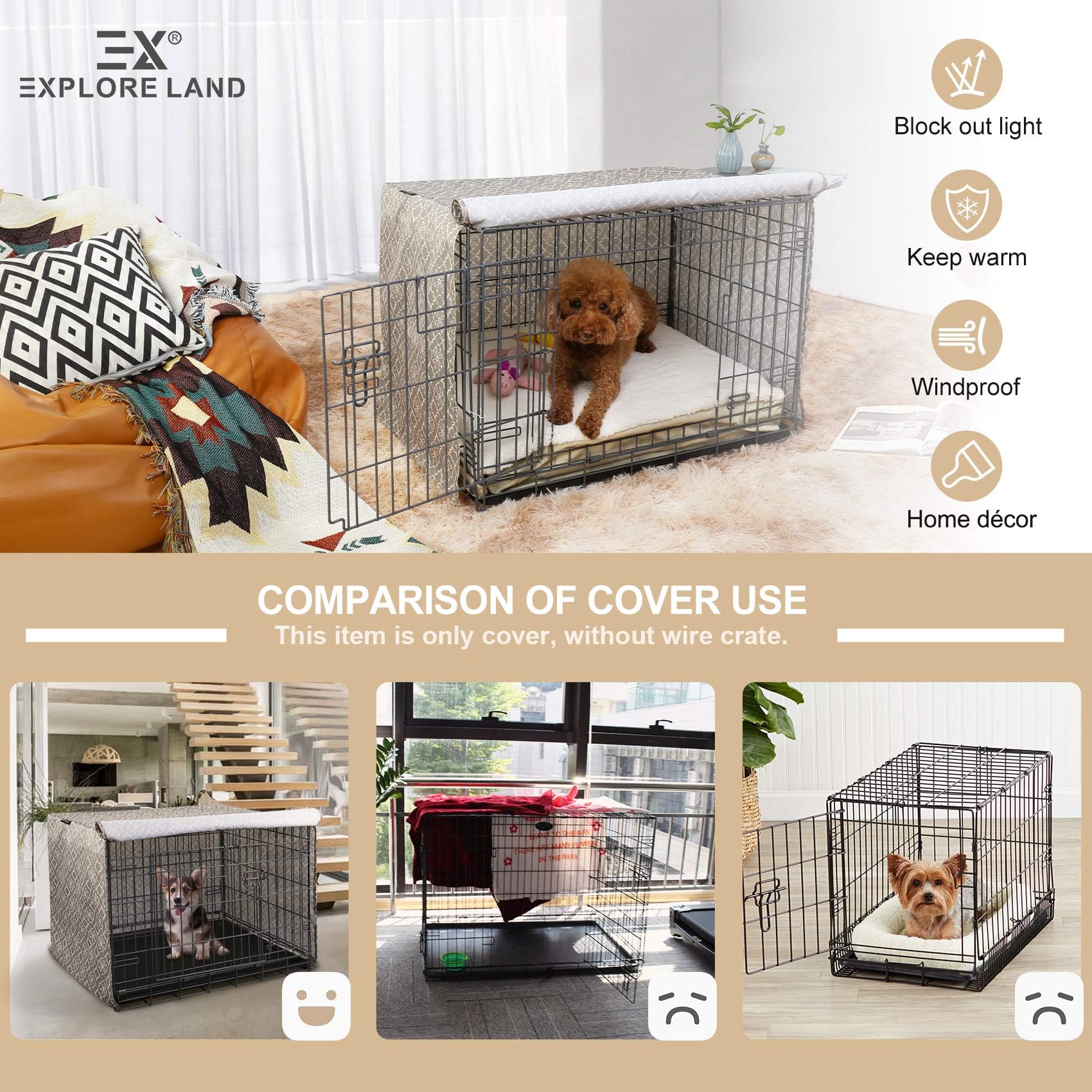 Explore Land - Copertura per gabbia per cani da 91 cm, in poliestere resistente, 1, 2, 3 porte, standard in metallo, recinto per cuccia per animali domestici (viola vintage)