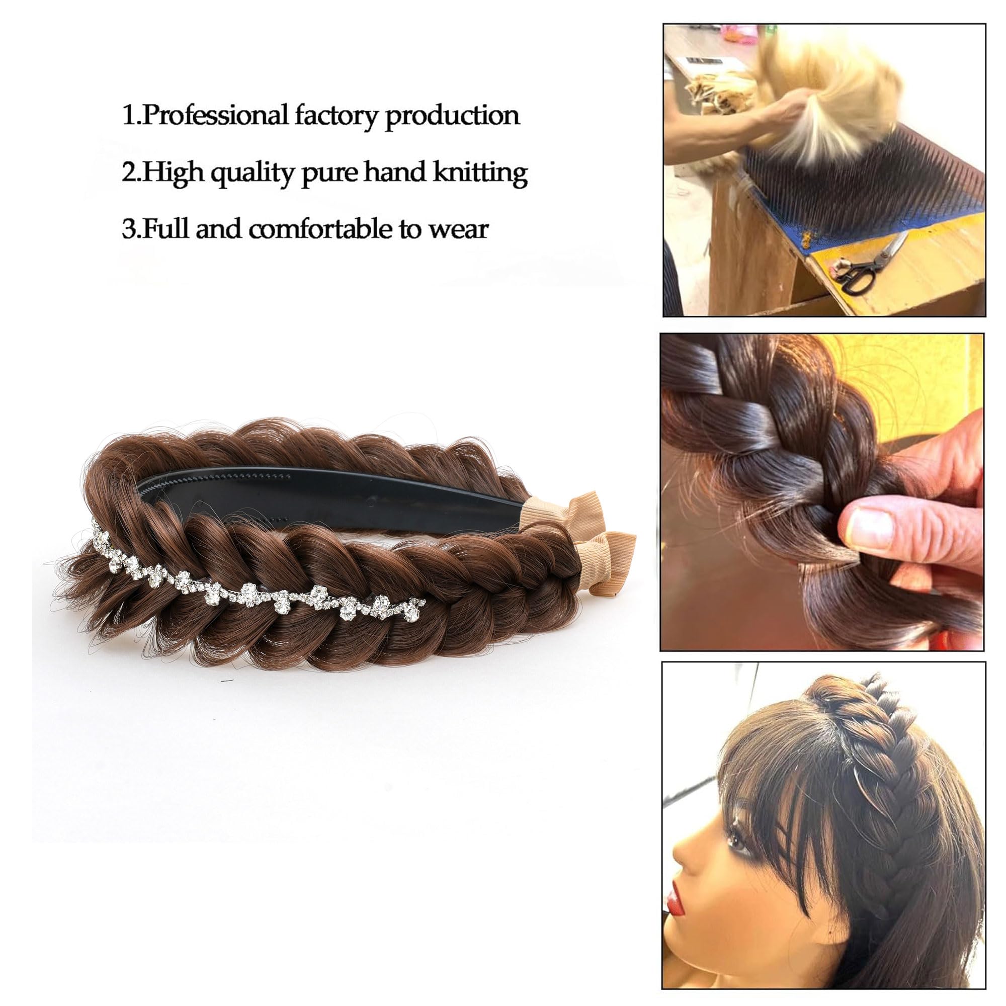 TOECWEGR Wide braided headband with teeth, synthetic braided headband, braided fish tail with crystal embellishments - Image 3