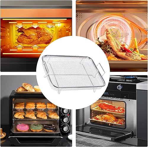 Miniatura 2 de Cesta para freidora de aire para horno 2 cestas para freidora de aire, sartén de aire de 11.8 x 8.7 x 2.2 in, cesta de freír antiadherente, bandeja