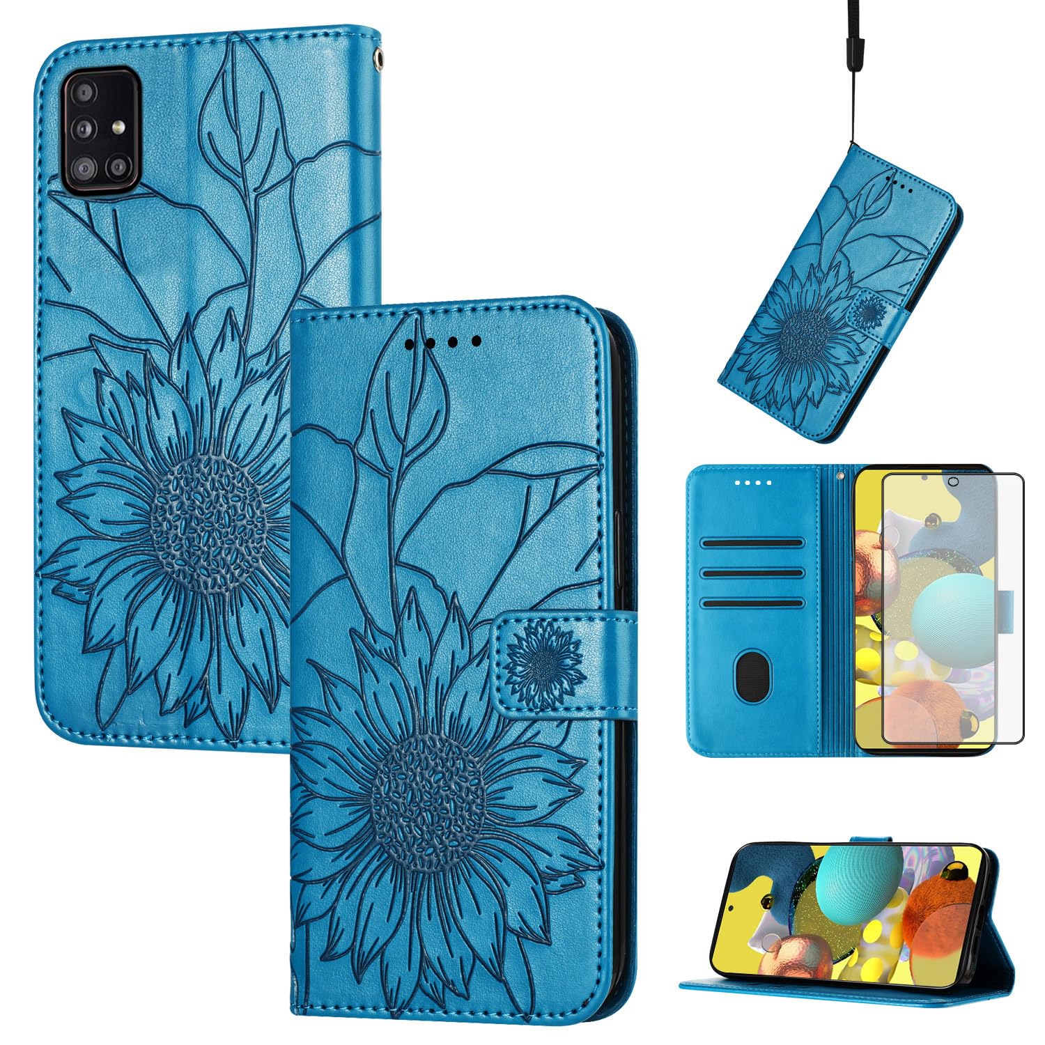 Asuwish Phone Case for Samsung Galaxy A51 5G/A 51 5G UW Verizon with Tempered Glass Screen Protector and Floral Pattern Wallet Cover Card Holder Stand