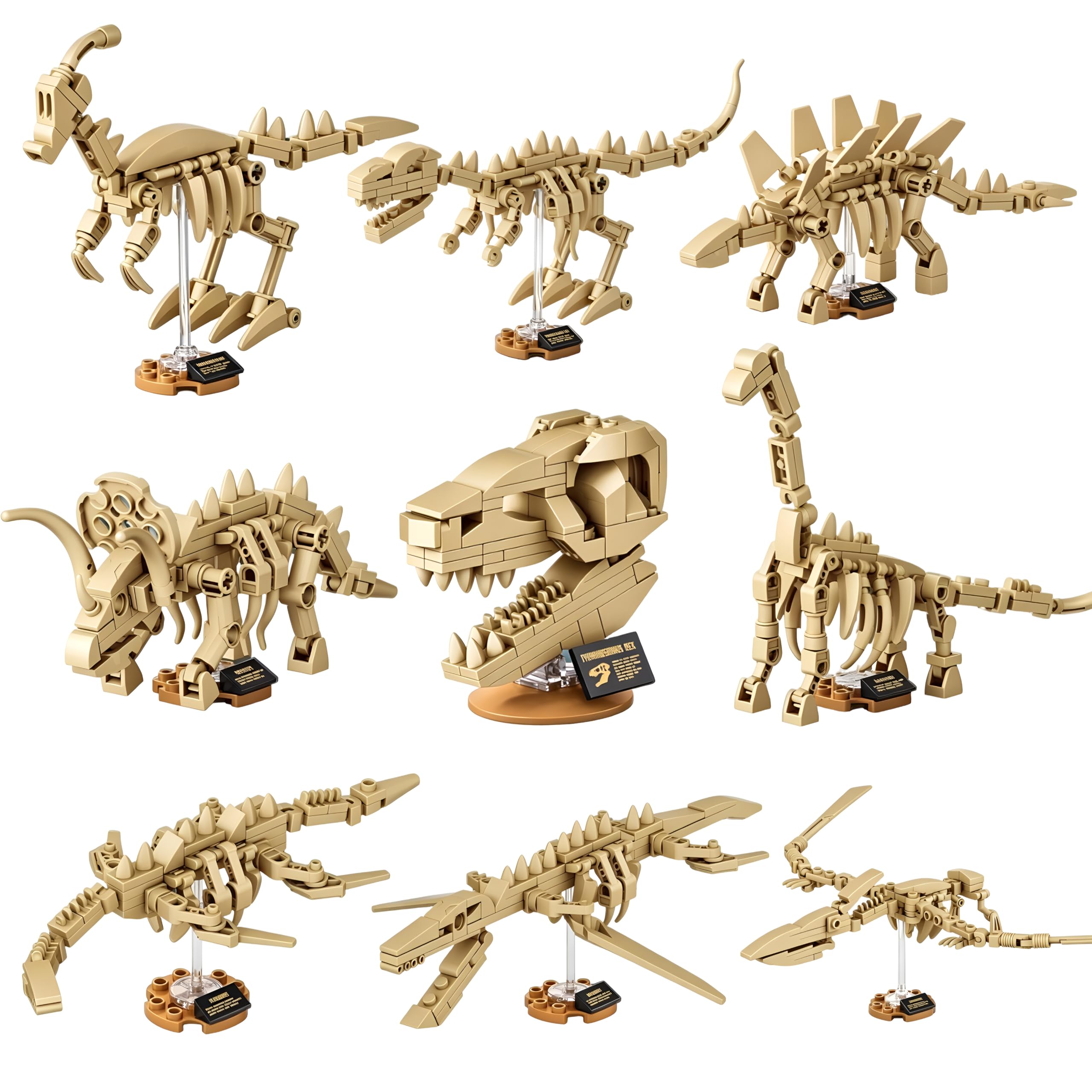 9 Dinosaurier-Skelett-Bausteinset, leuchtender Dino-Fossil Modell | Stegosaurus Tyrannosaurus Rex-klemmbausteine, Wohndekor, kreatives Geschenk für Männer Frauen