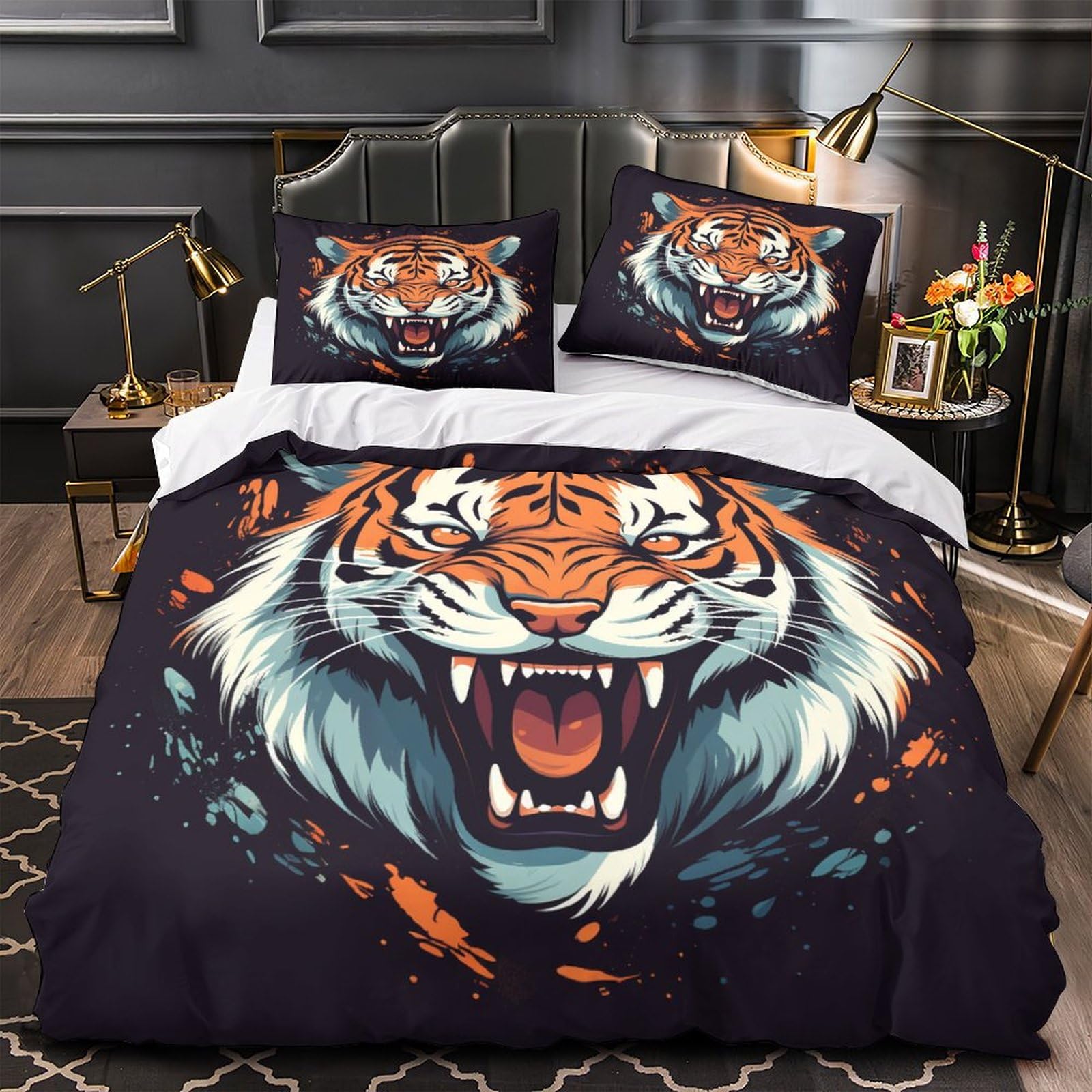 Stampato in 3D tigre Copertina Stampata Microfibra Disegnata Biancheria Da Letto Ipoallergenico Set 3 Pezzi,Double（200x200cm）, Per Ragazzi Adulti