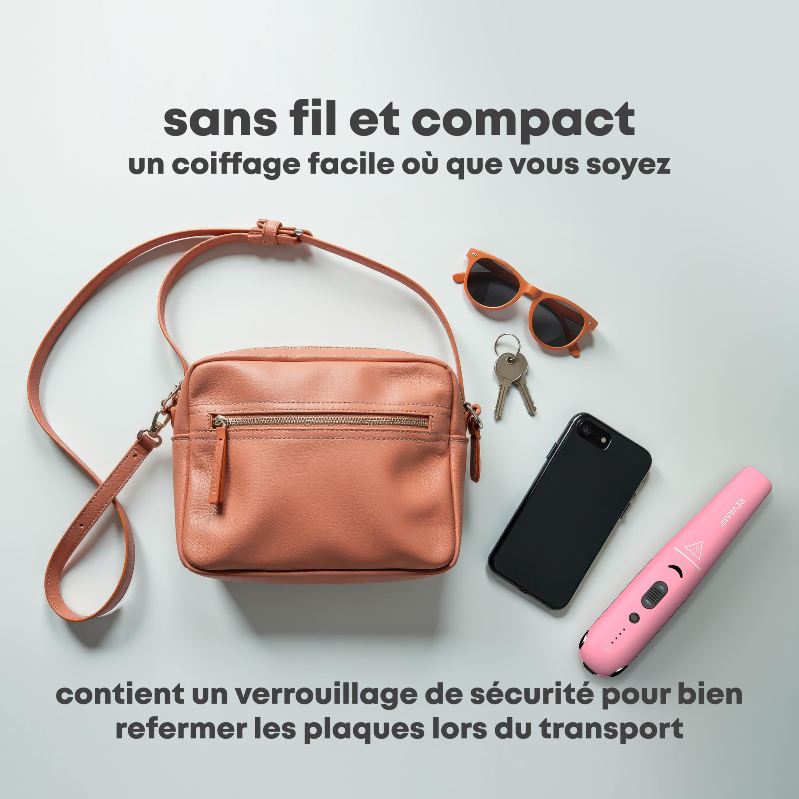 REVAMP Liberate Lisseur Céramique Sans Fil - Fer à lisser Rechargeable Batterie Lithium, Mini Lisseur de Voyage pour Lisser, Boucler et Onduler, Plaques Ionique, Rose