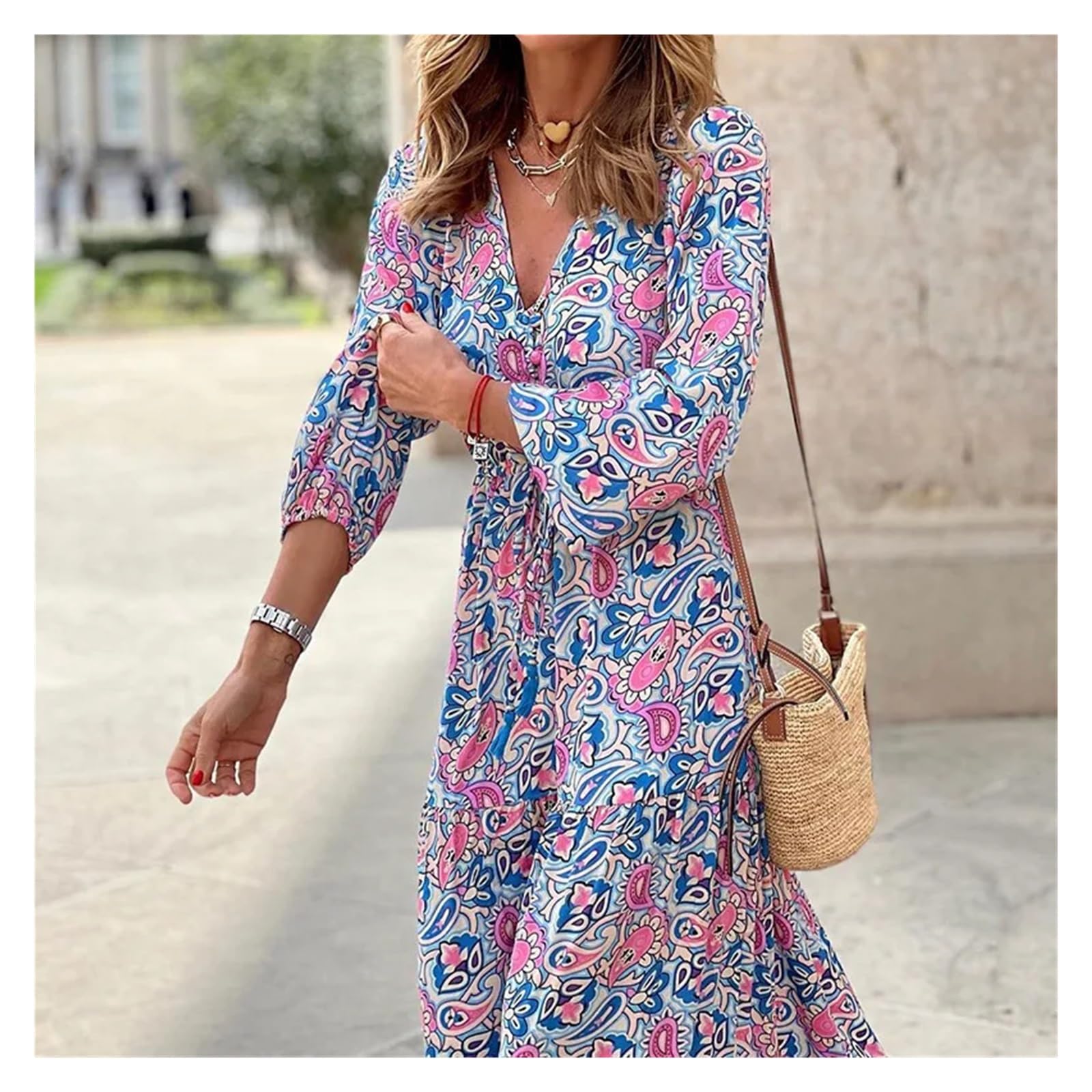 Vestido con Estampado Floral Elegante Vestido Largo con Estampado de Flores for Mujer for Exteriores Mujer