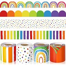 Aodaer 4 Rolls 131.2 Ft Black and White Bulletin Board Borders Striped Polka Dots Scalloped Rolled Board Trims 4 Styles Classroom Bulletin Border Decoration for School Blackboard Office Wall DIY Decor