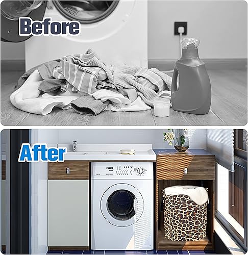 Miniatura 5 de Cesta de lavandería plegable de tela Oxford con diseño de leopardo marrón, bolsa de lona divertida, organizador de almacenamiento de ropa, cubo para