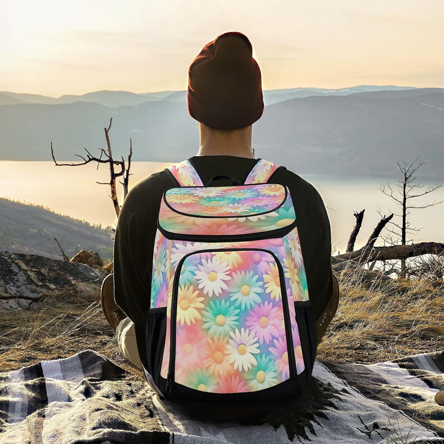 Colorful Daisies (2) Cooler Backpack 36 Cans Leakproof Waterproof Backpack Cooler Bag Beach Accessories Travel Camping Fishing Backpack for Women Men