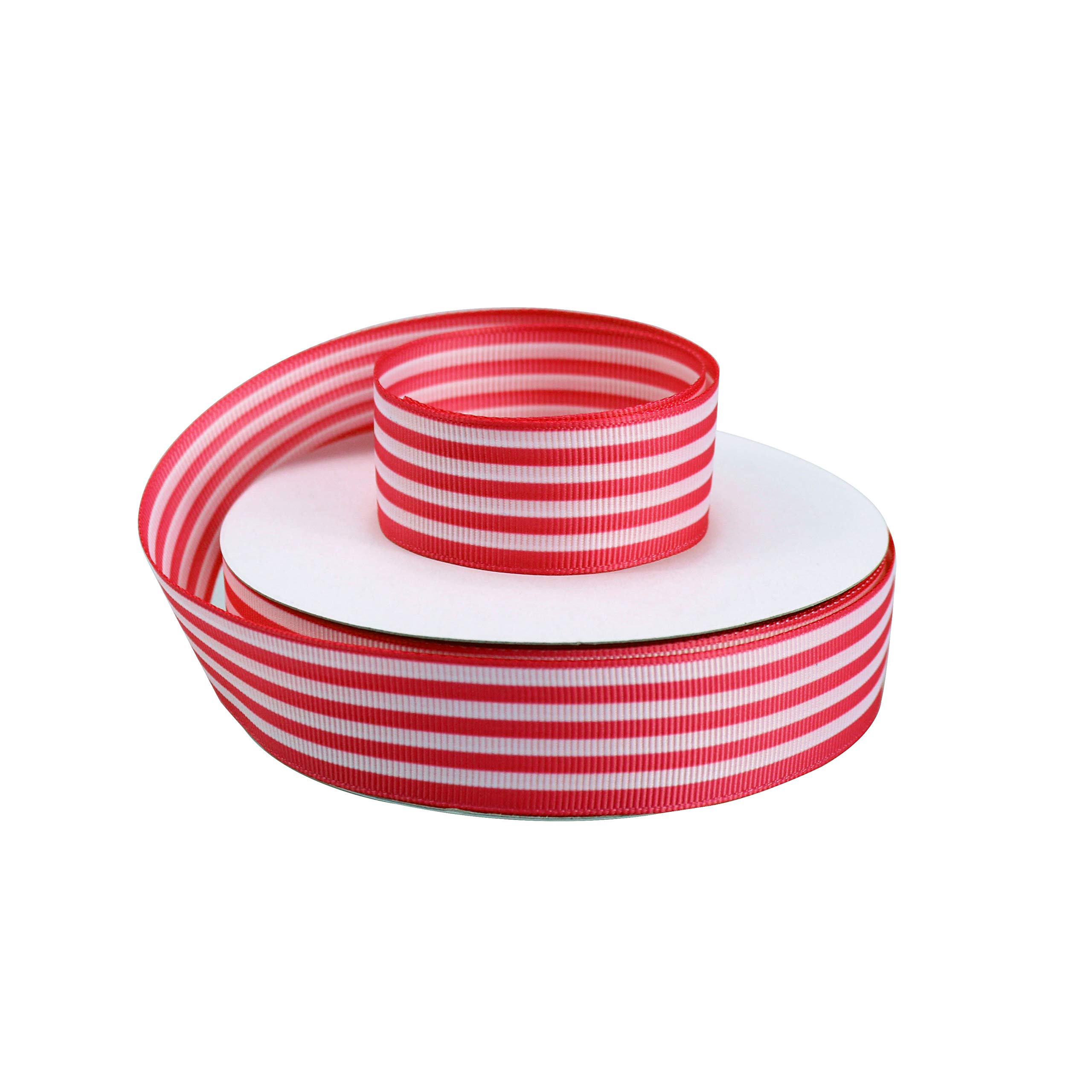Cinta de grogrén a rayas rojas y blancas de 2,5 cm, cinta de regalo para bricolaje, accesorios para el cabello, álbumes de recortes, embalaje de regalo, decoración de fiestas, bodas, flores de 25